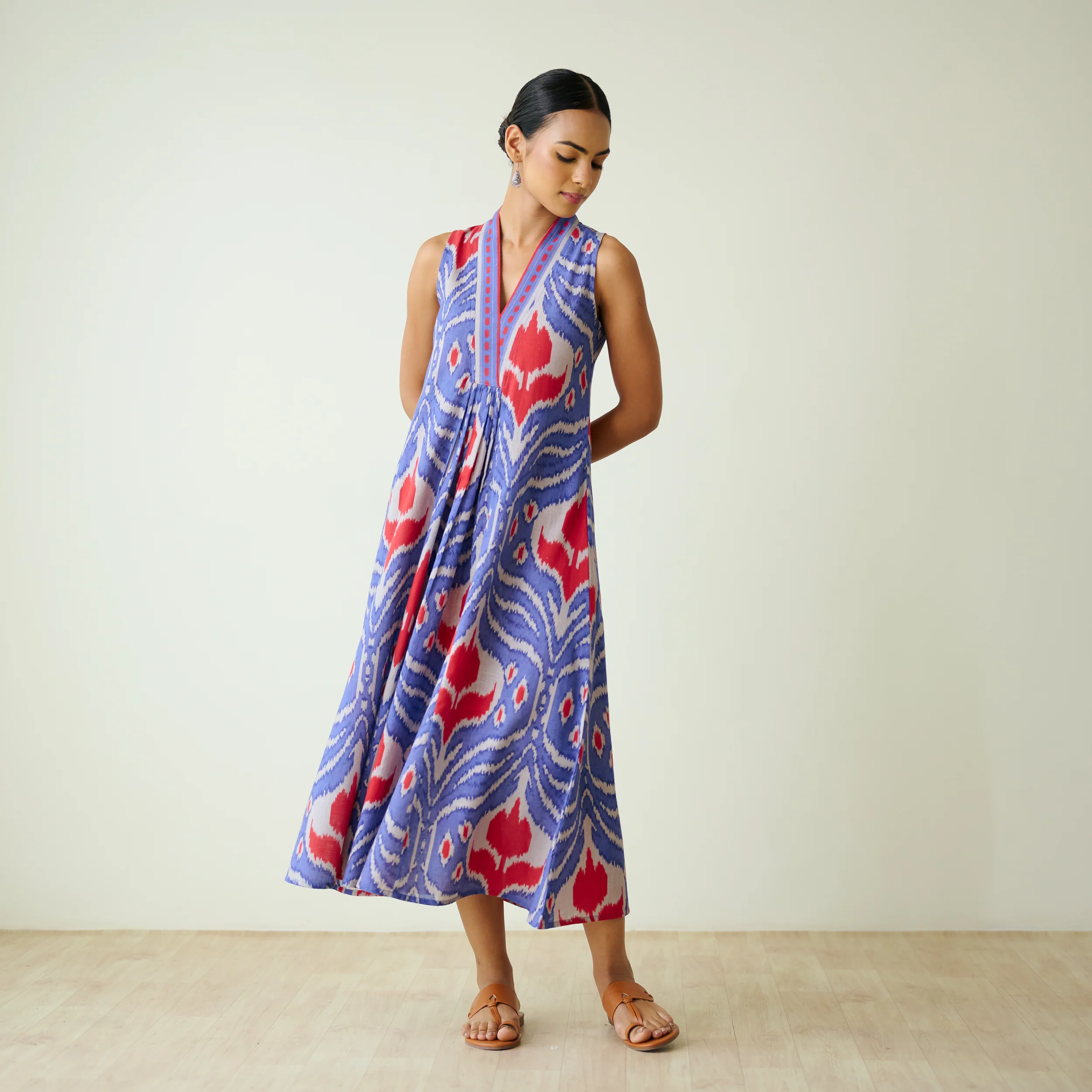 Amara Slub Cotton Sleeveless Dress - Blue