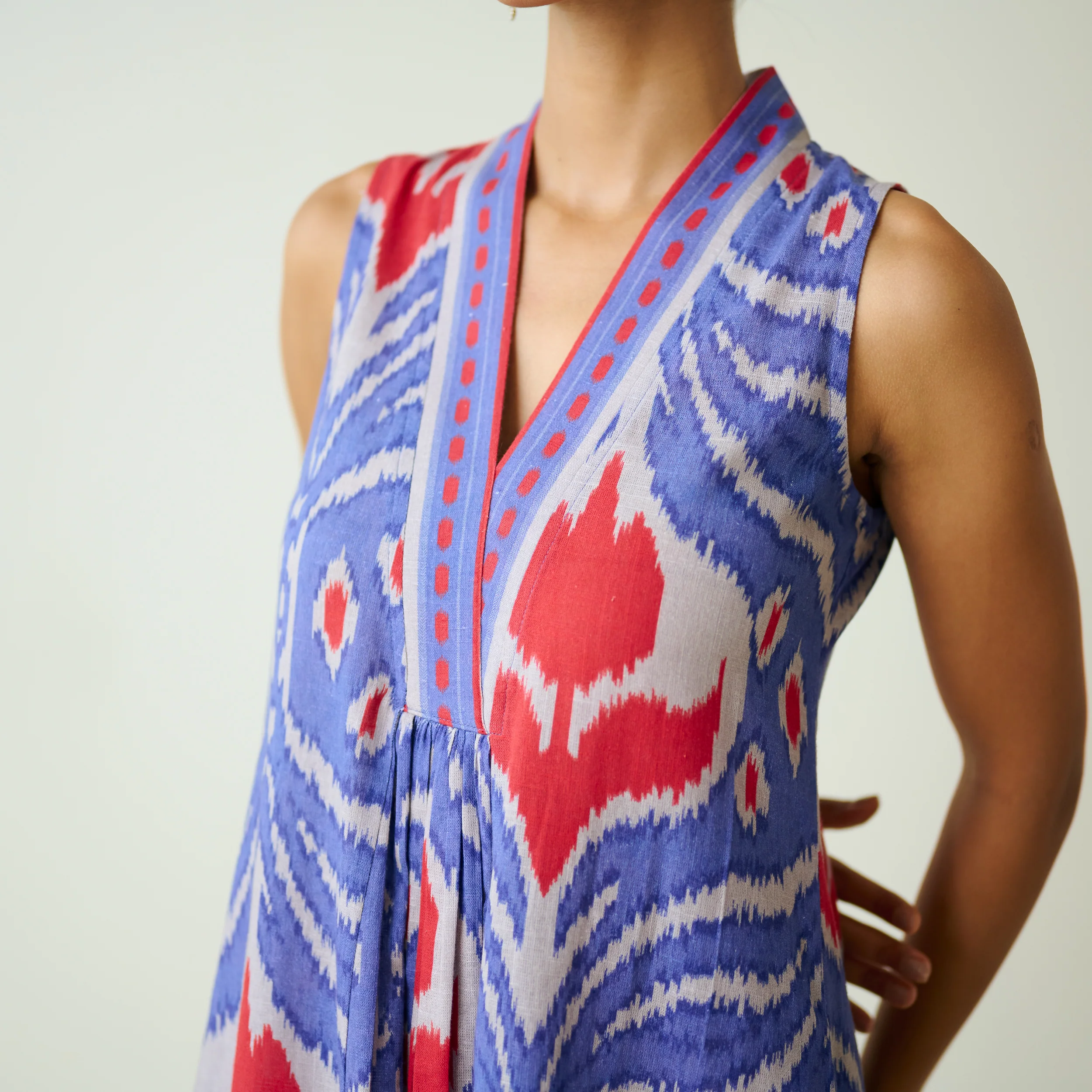 Amara Slub Cotton Sleeveless Dress - Blue - Image 2