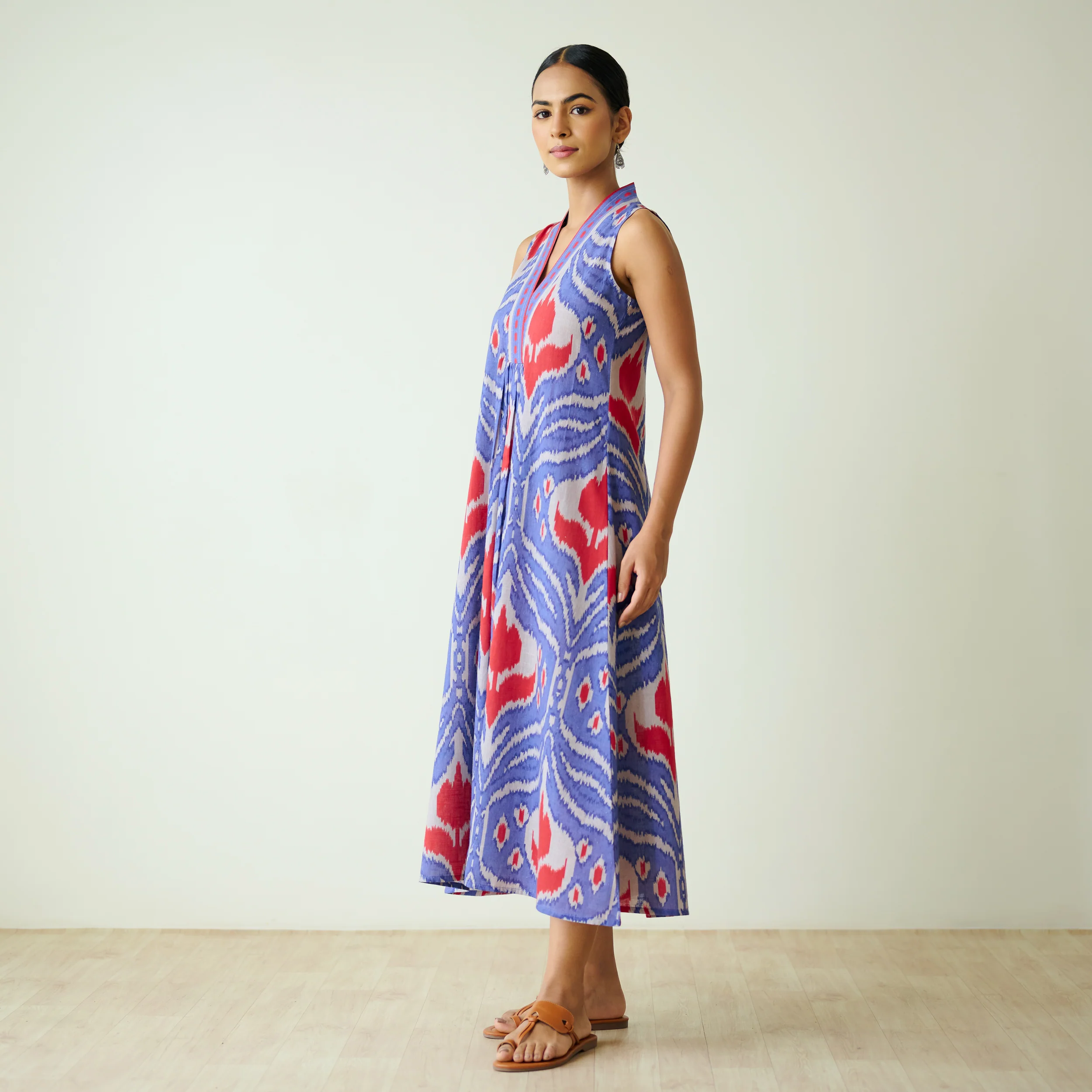Amara Slub Cotton Sleeveless Dress - Blue - Image 4