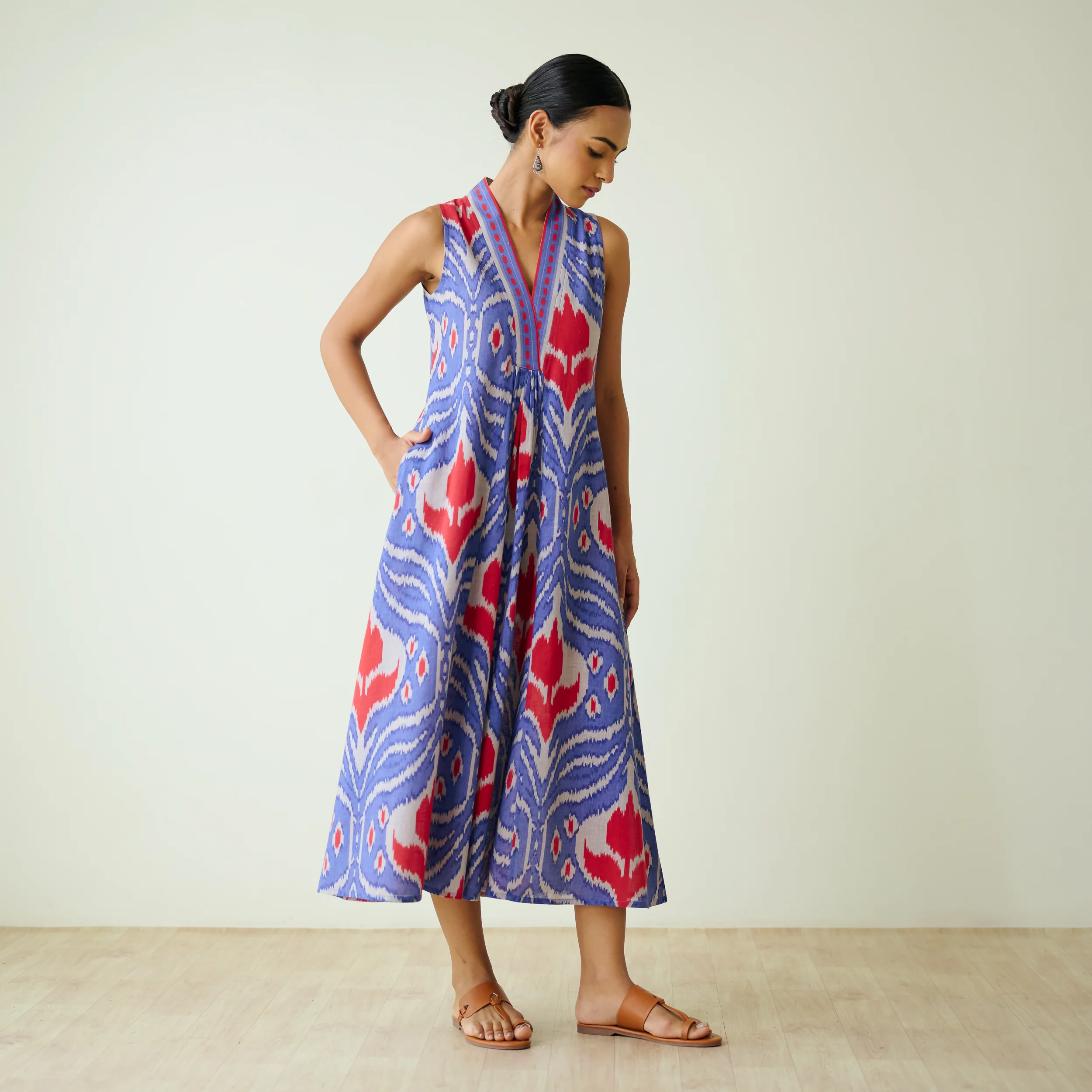 Amara Slub Cotton Sleeveless Dress - Blue - Image 5