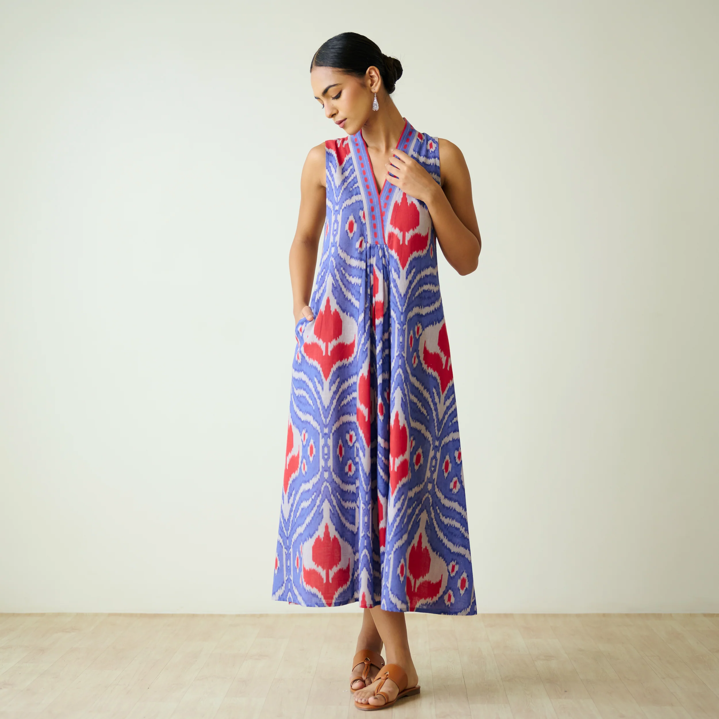 Amara Slub Cotton Sleeveless Dress - Blue - Image 6
