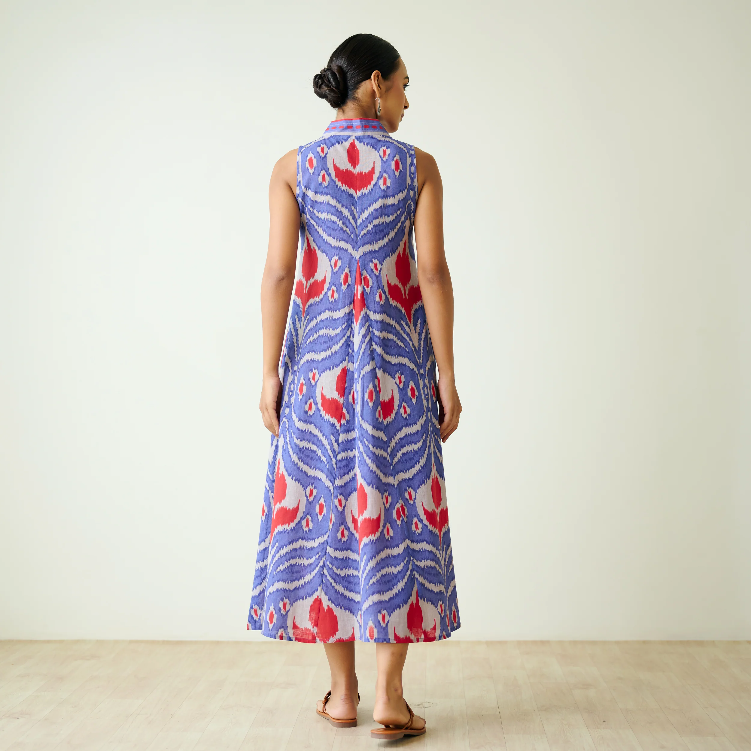 Amara Slub Cotton Sleeveless Dress - Blue - Image 7