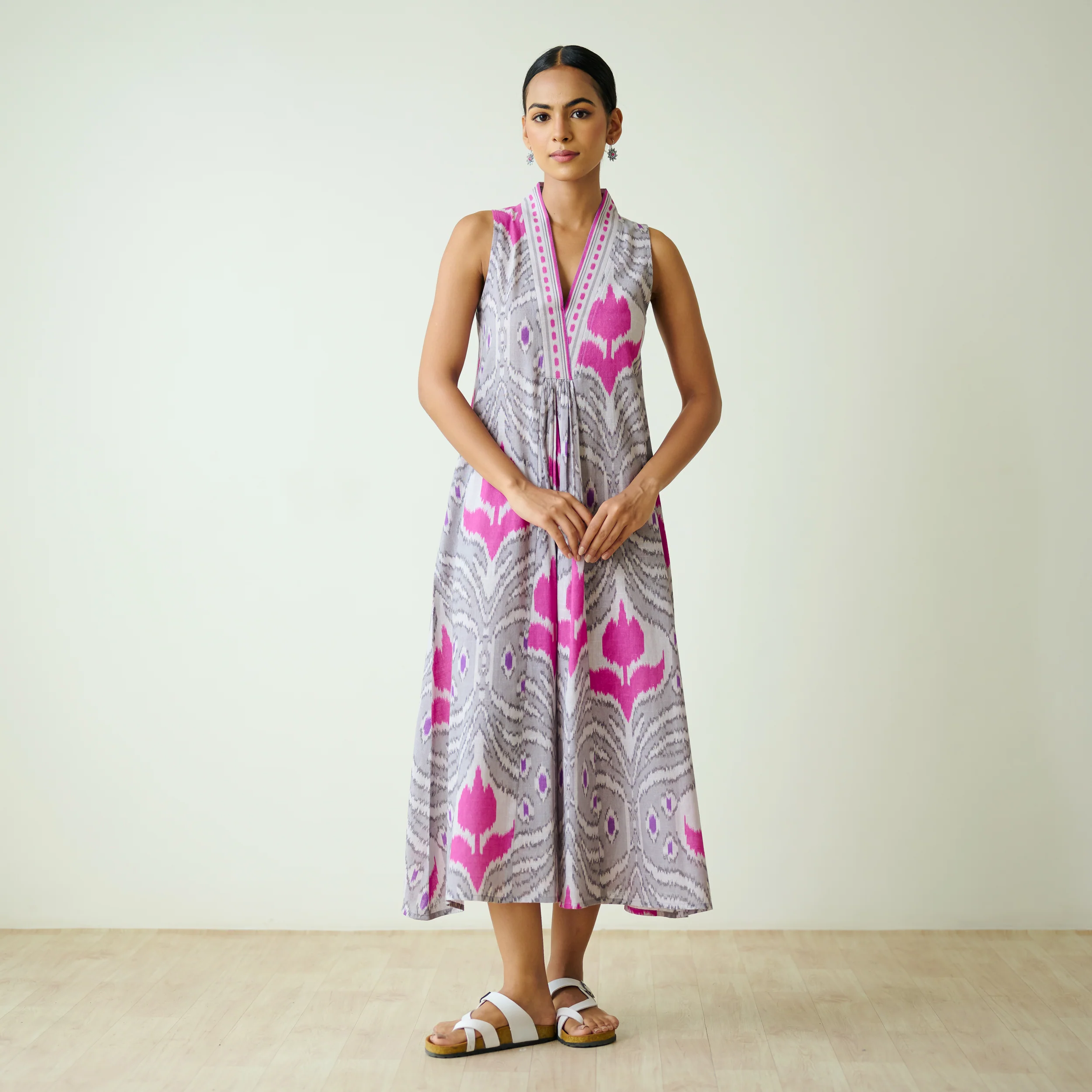 Amara Slub Cotton Sleeveless Dress - Grey