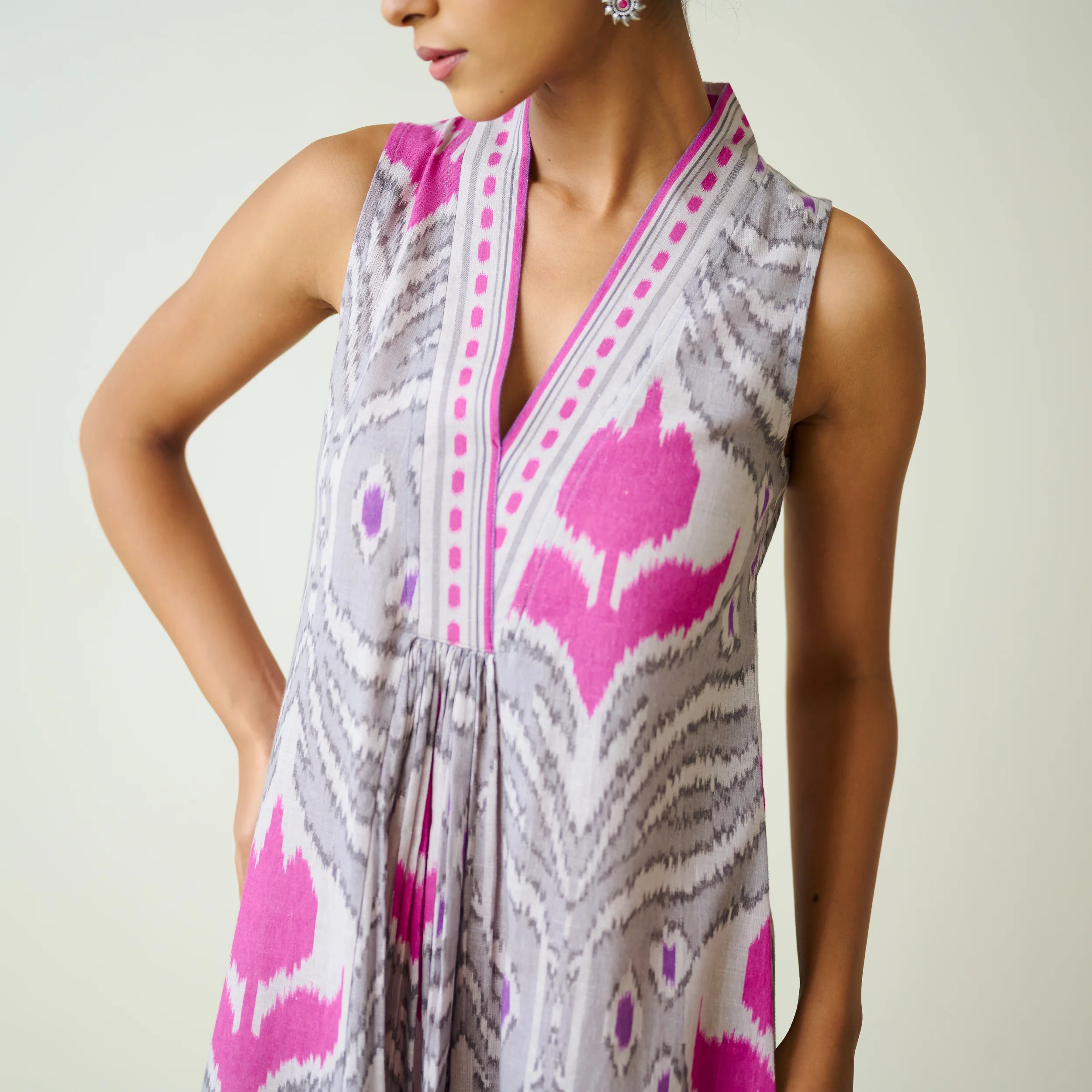 Amara Slub Cotton Sleeveless Dress - Grey - Image 2