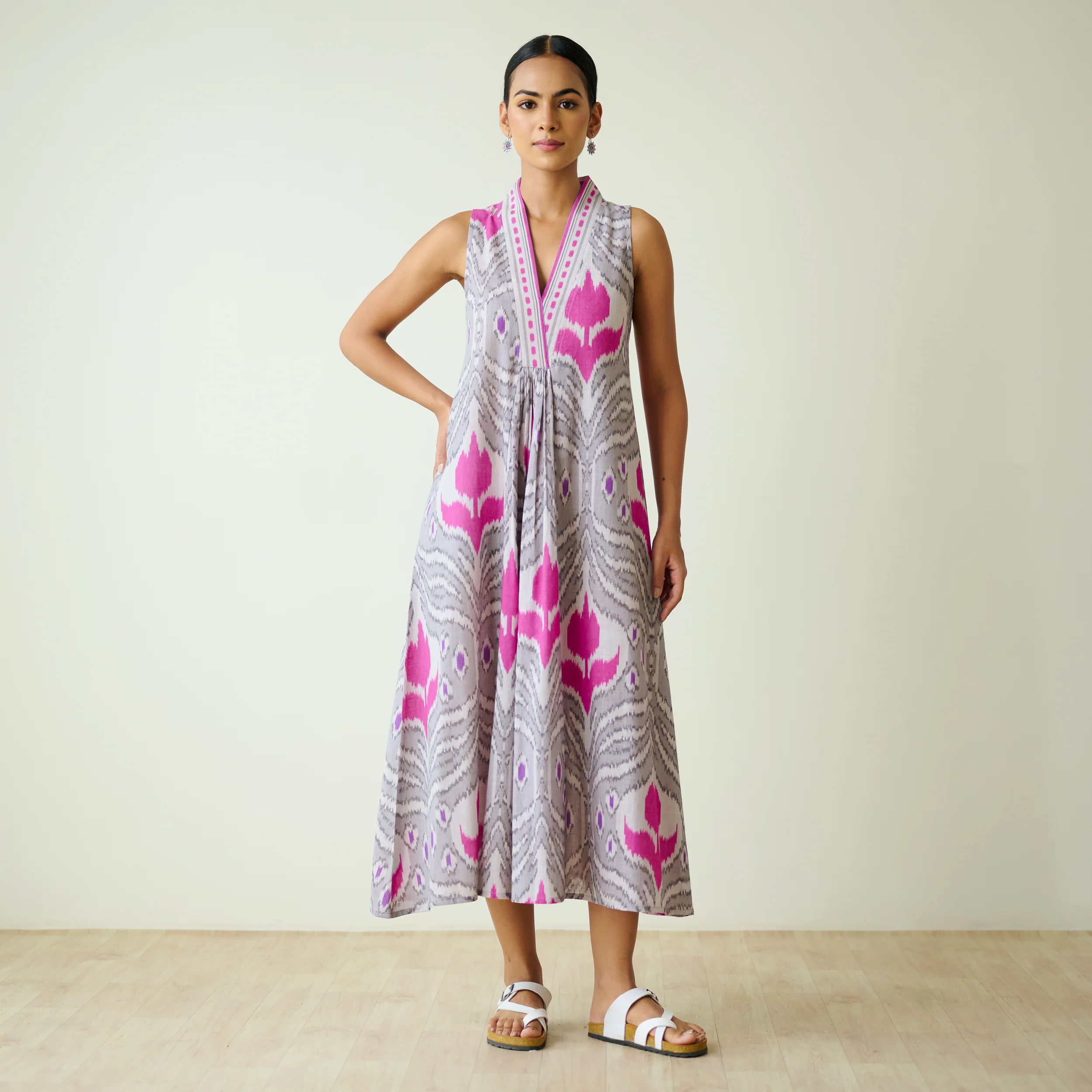 Amara Slub Cotton Sleeveless Dress - Grey - Image 3