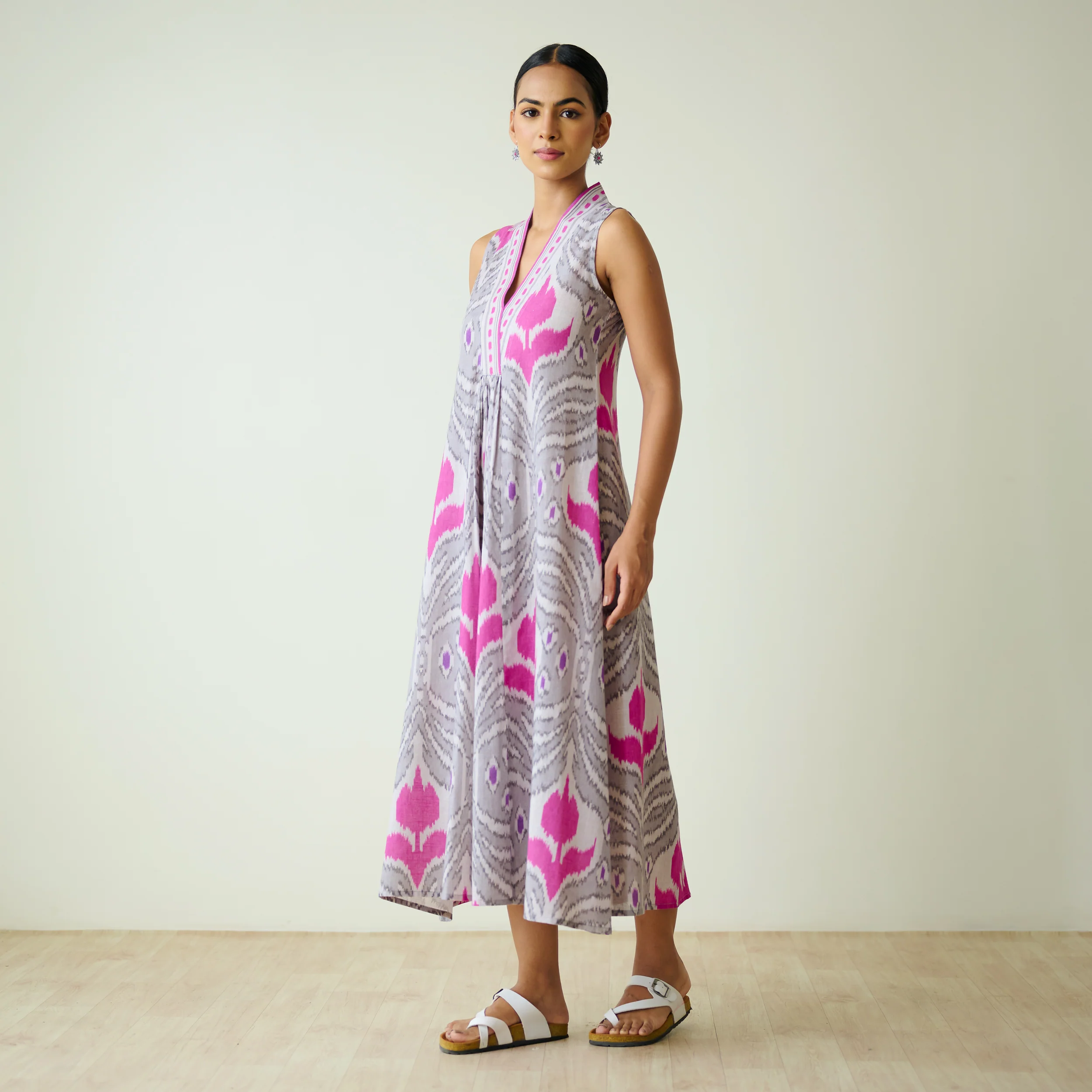 Amara Slub Cotton Sleeveless Dress - Grey - Image 4