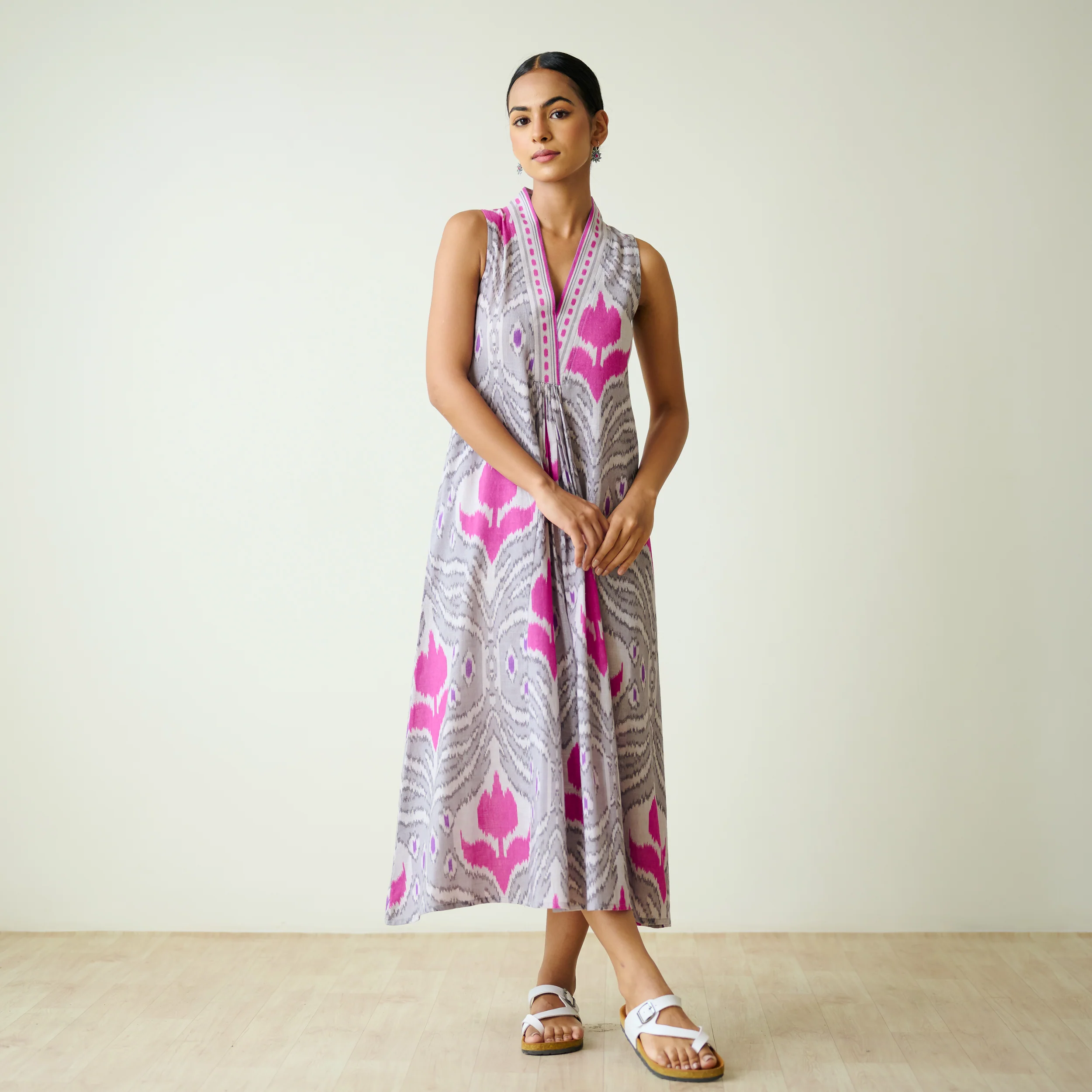 Amara Slub Cotton Sleeveless Dress - Grey - Image 6