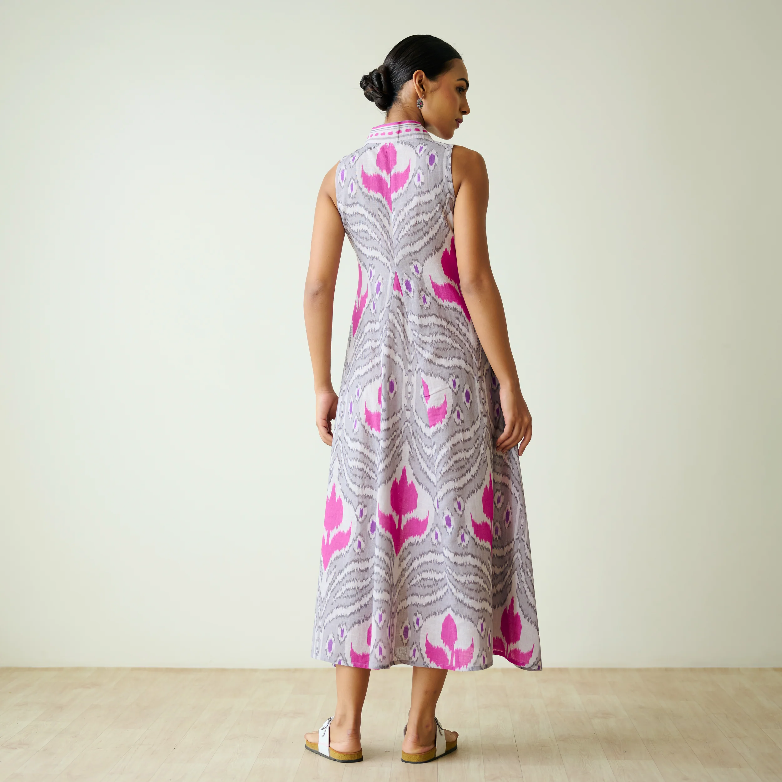 Amara Slub Cotton Sleeveless Dress - Grey - Image 7