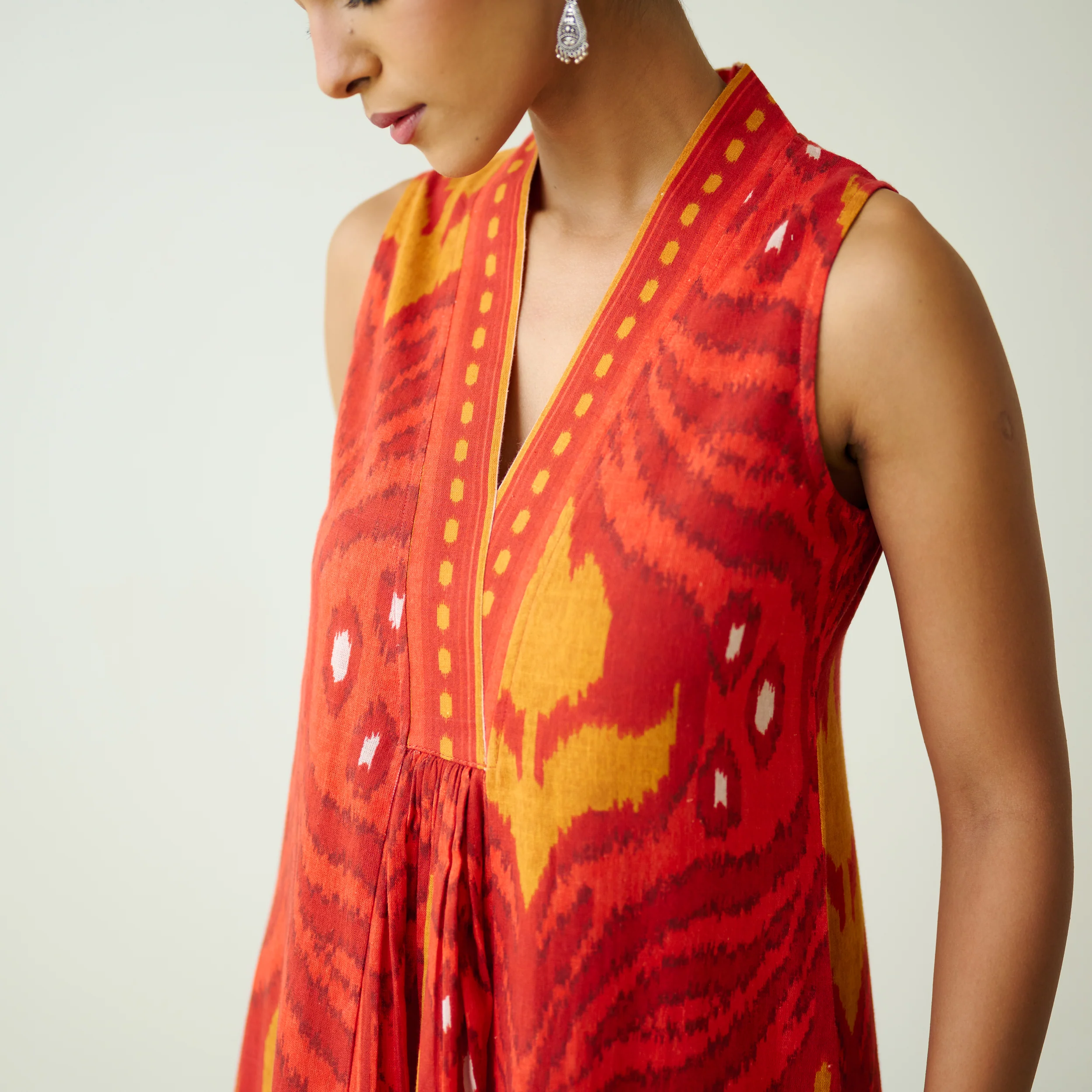 Amara Slub Cotton Sleeveless Dress - Red - Image 2