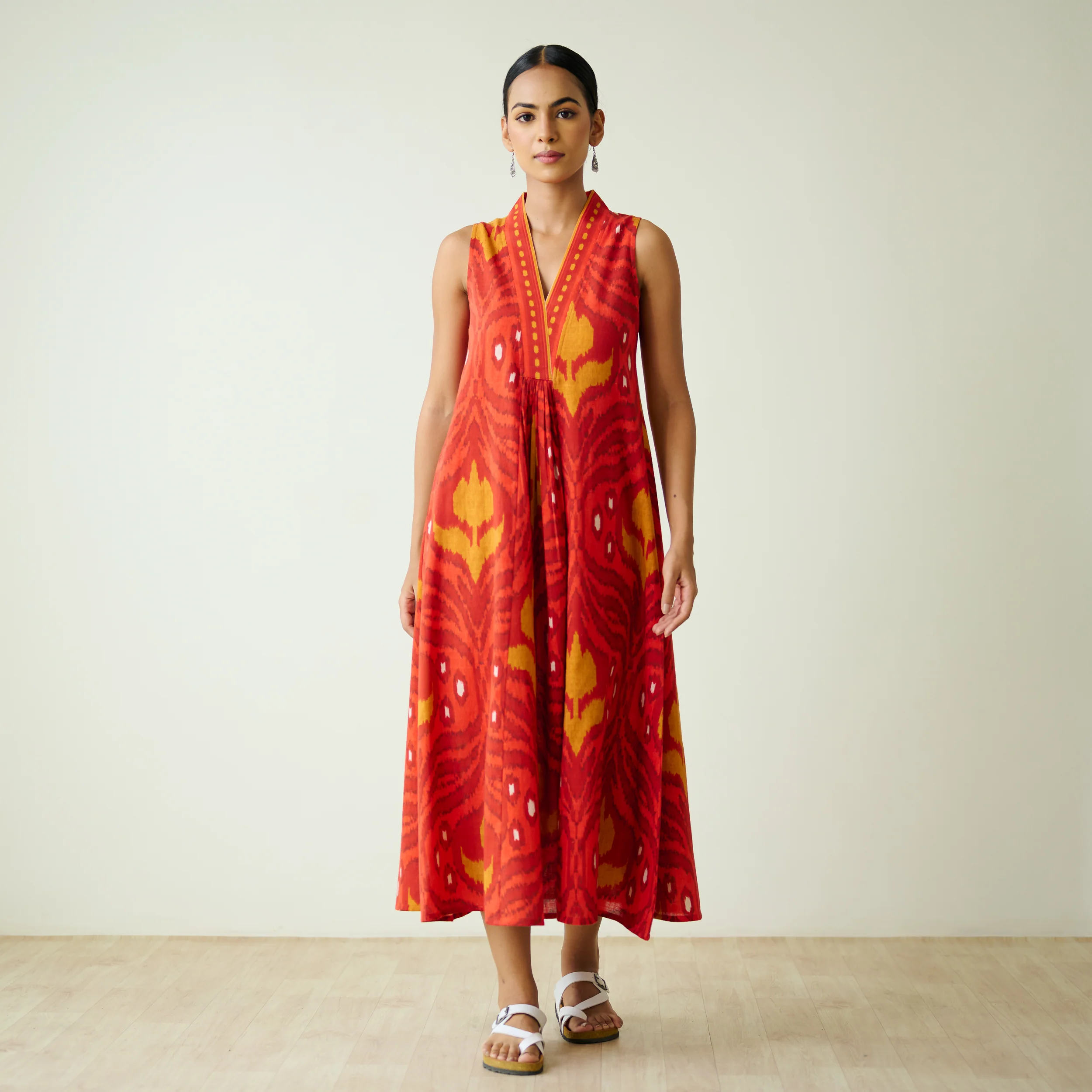 Amara Slub Cotton Sleeveless Dress - Red - Image 3