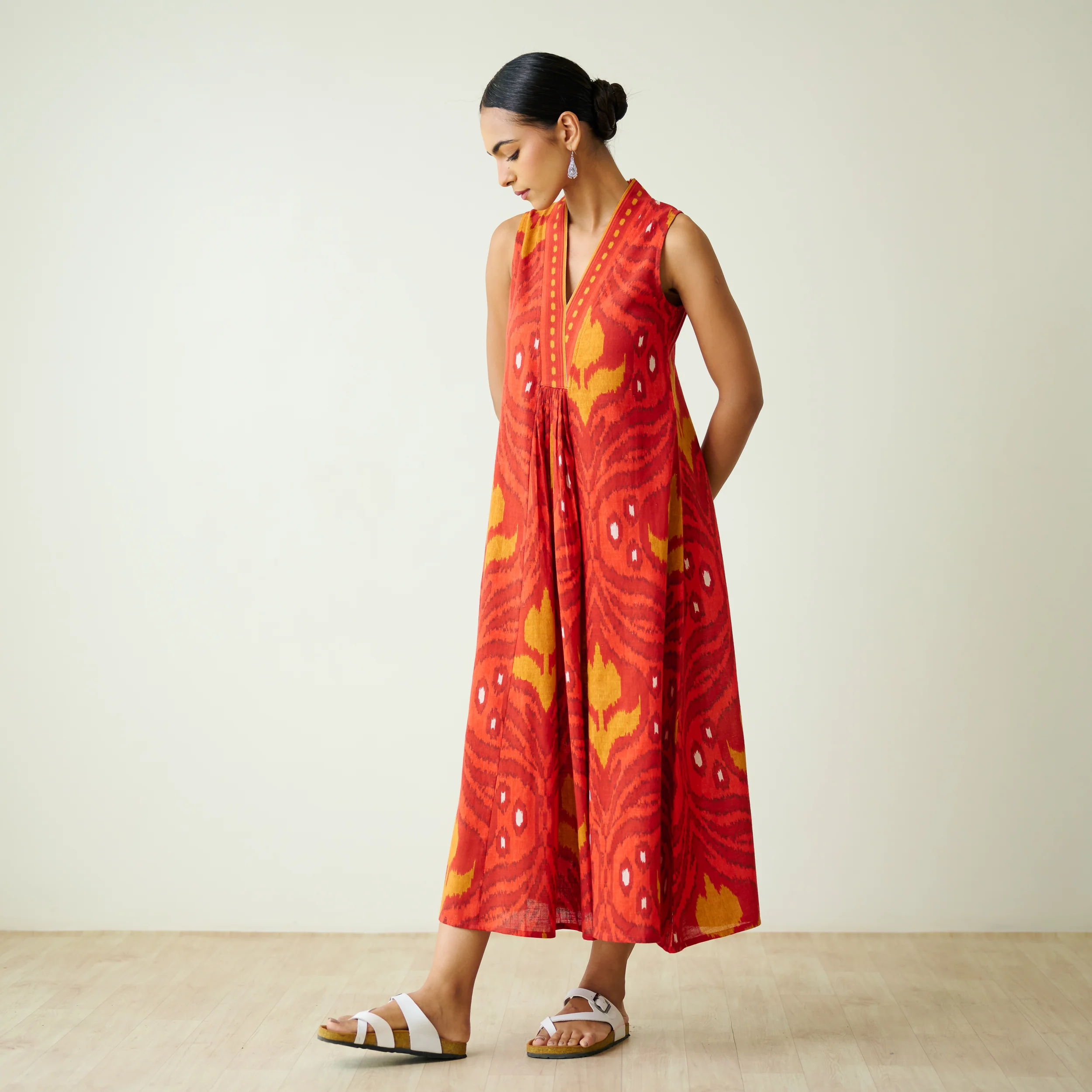Amara Slub Cotton Sleeveless Dress - Red - Image 4