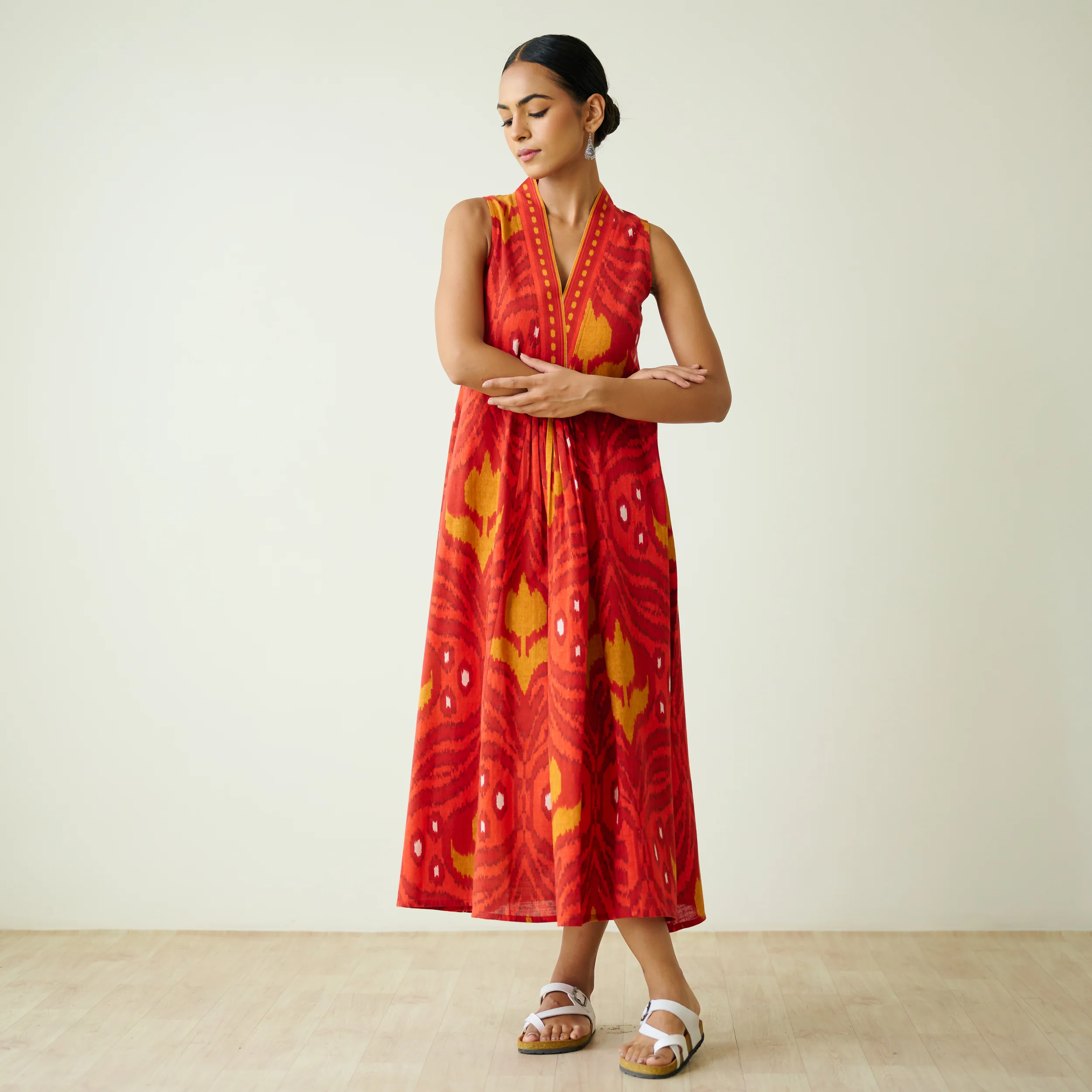Amara Slub Cotton Sleeveless Dress - Red - Image 6