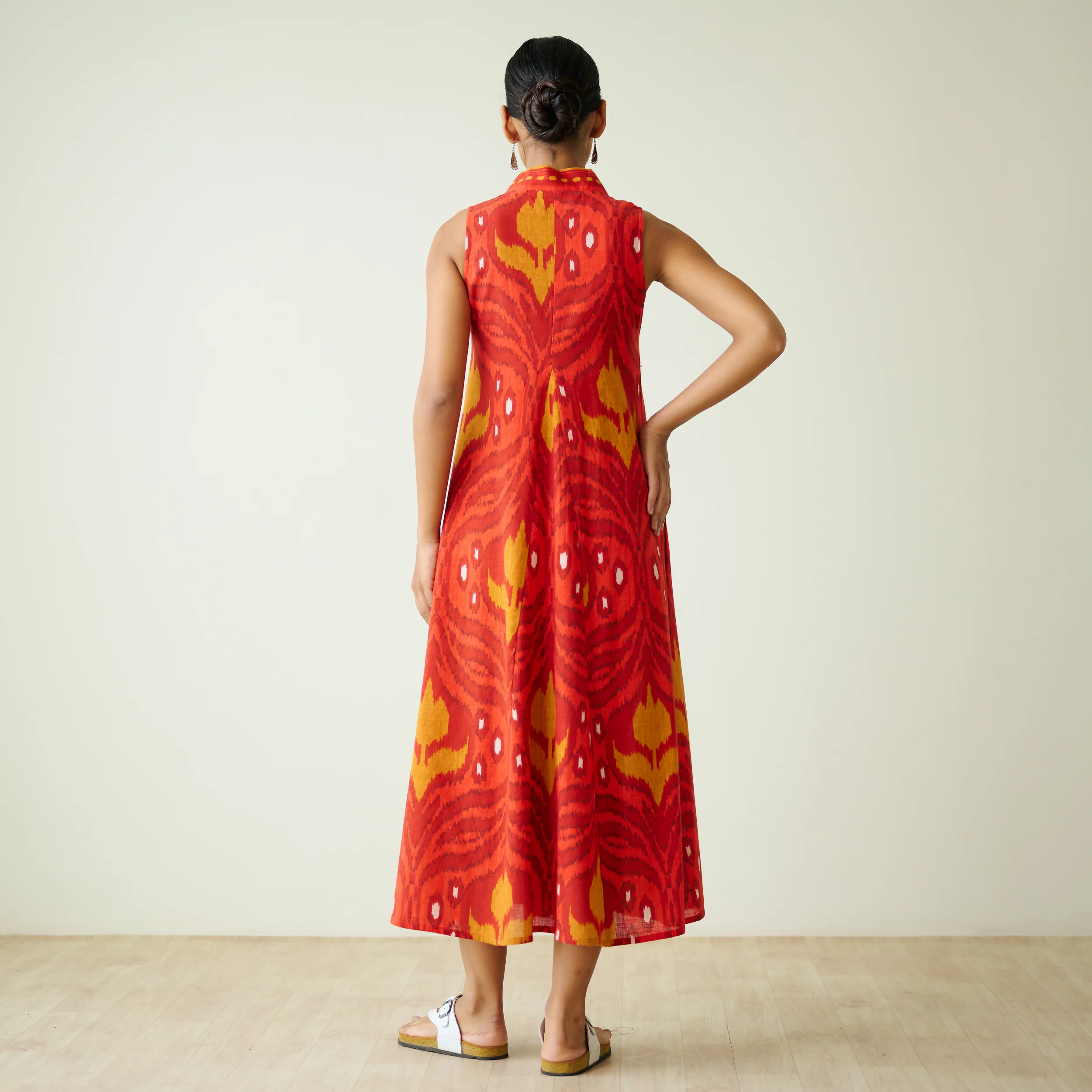 Amara Slub Cotton Sleeveless Dress - Red - Image 7