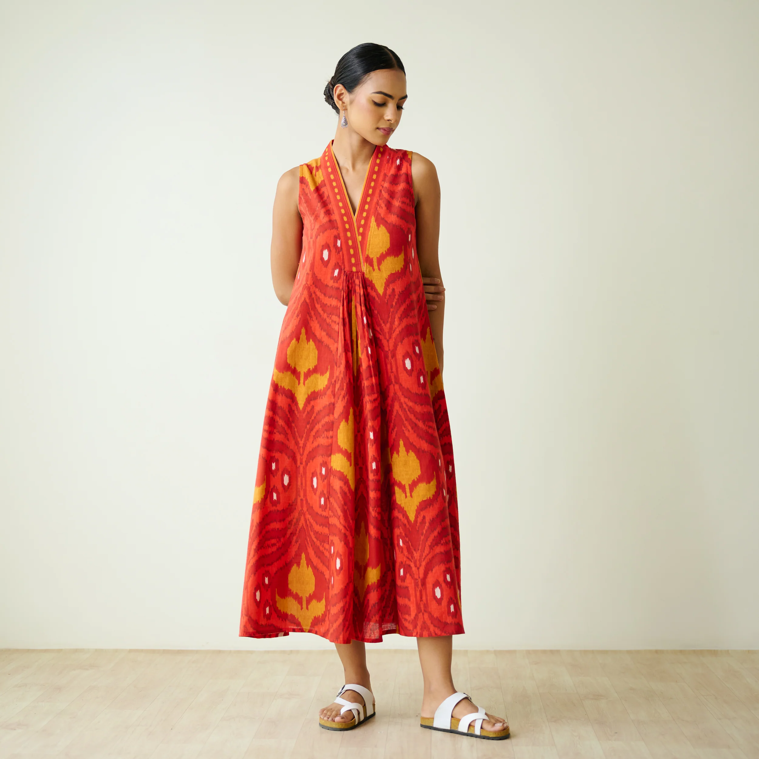 Amara Slub Cotton Sleeveless Dress - Red - Image 8