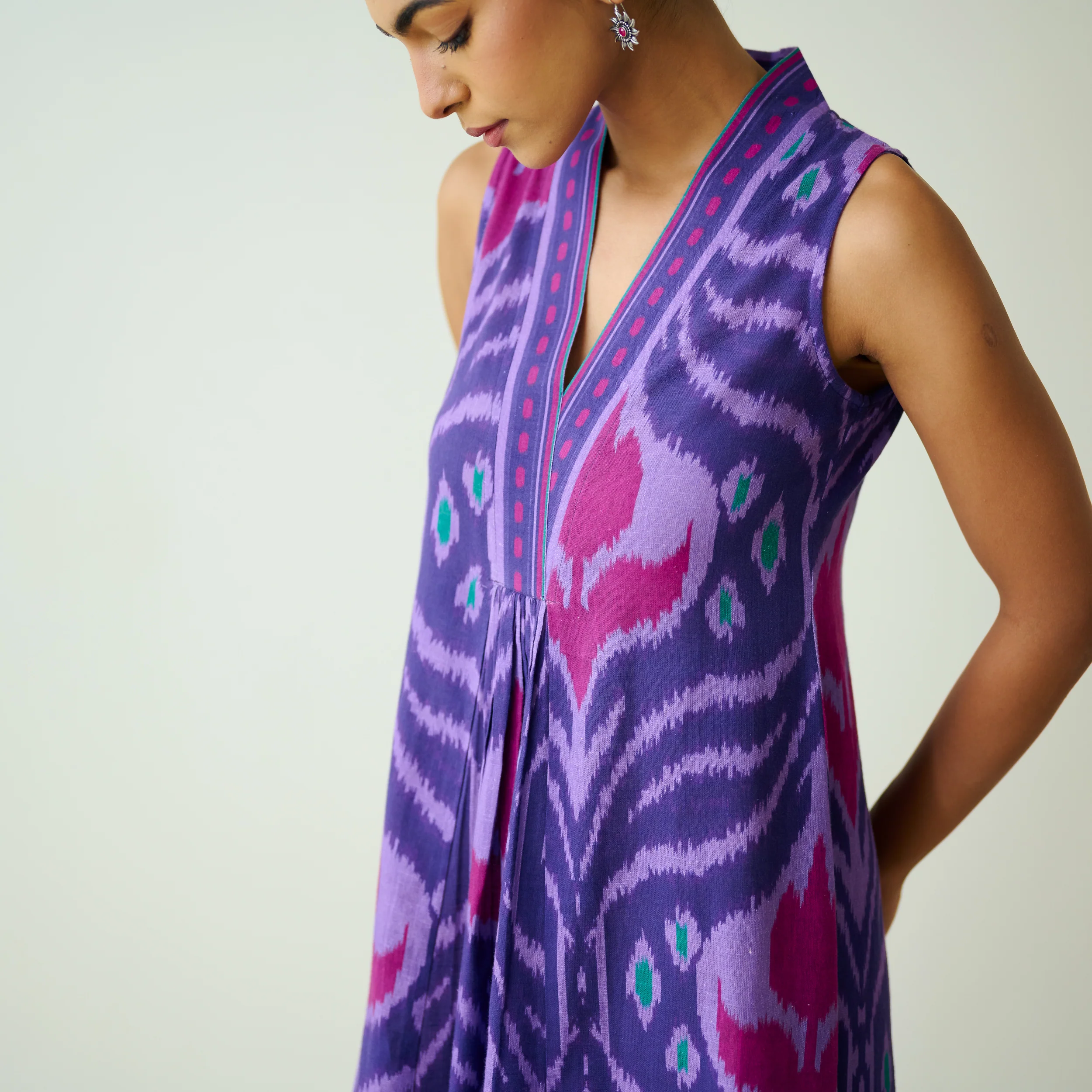 Amara Slub Cotton Sleeveless Dress - Violet - Image 2