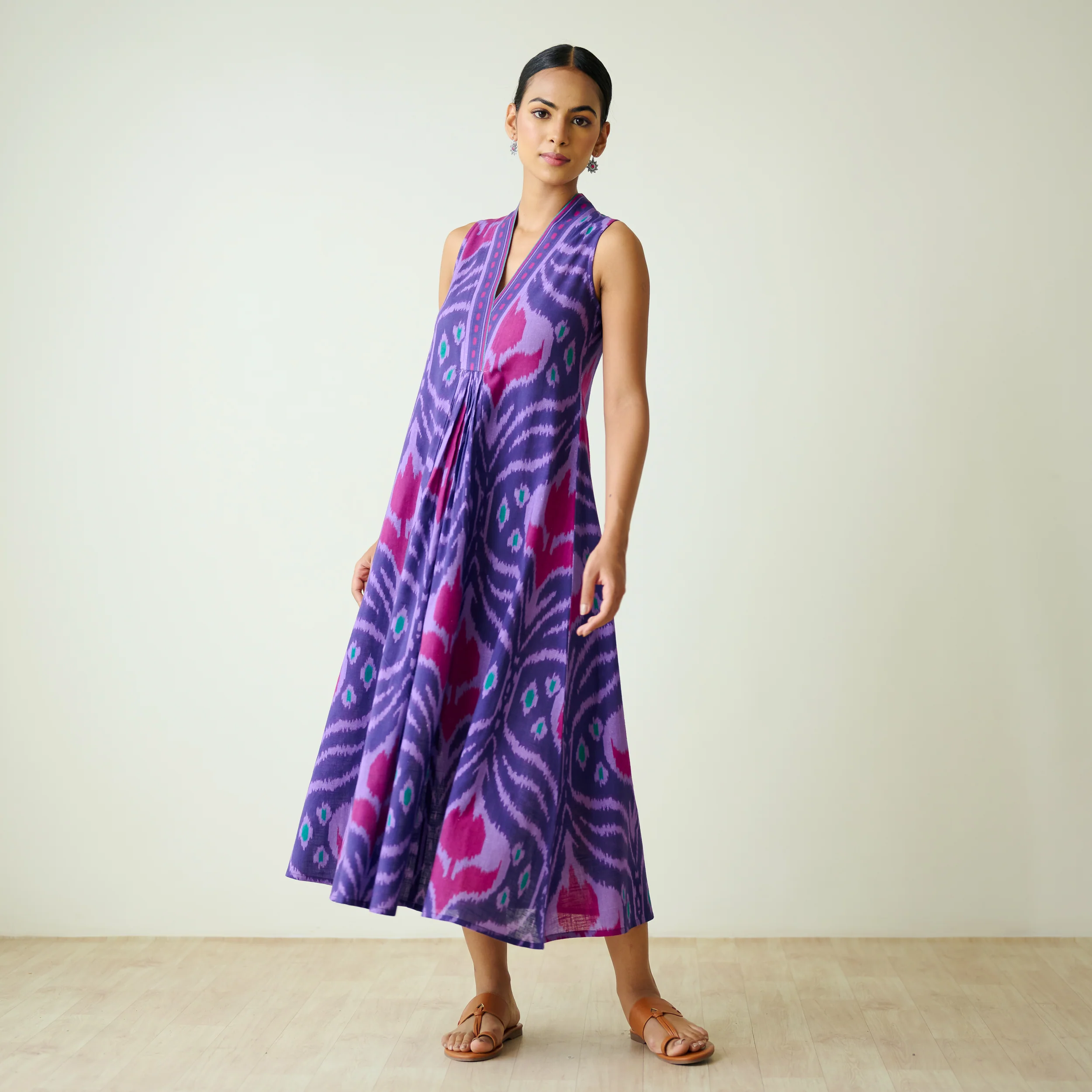 Amara Slub Cotton Sleeveless Dress - Violet - Image 3
