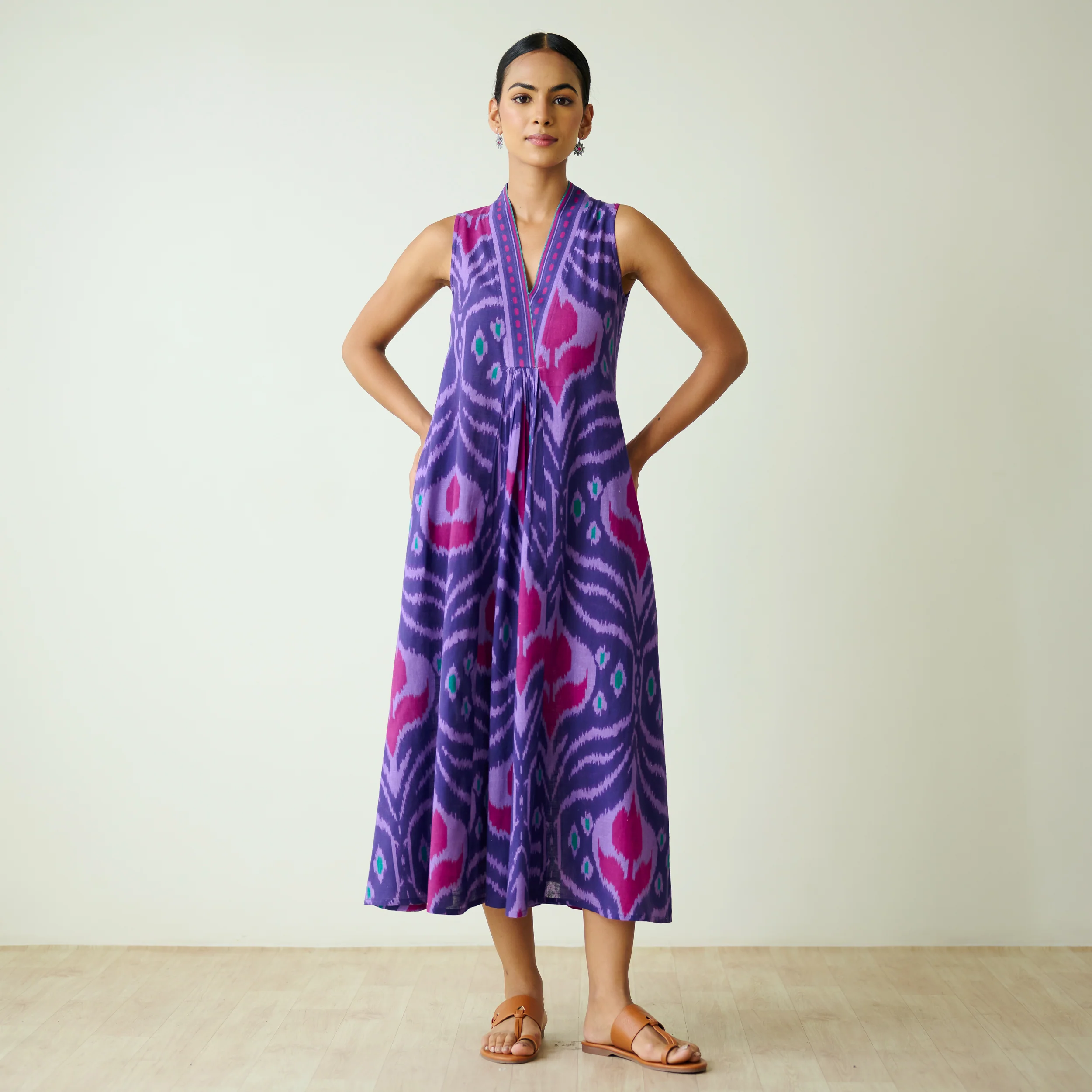 Amara Slub Cotton Sleeveless Dress - Violet - Image 4