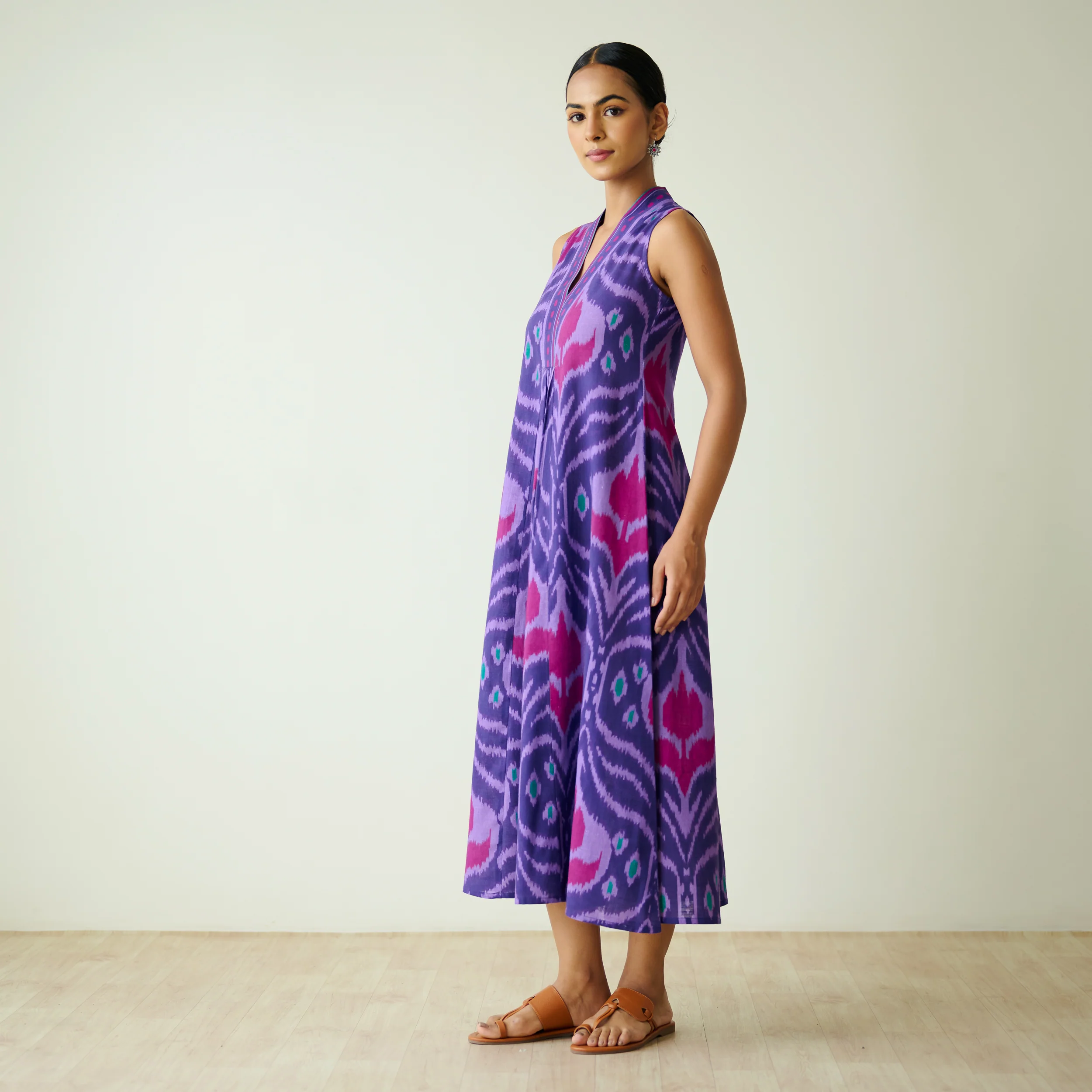 Amara Slub Cotton Sleeveless Dress - Violet - Image 5