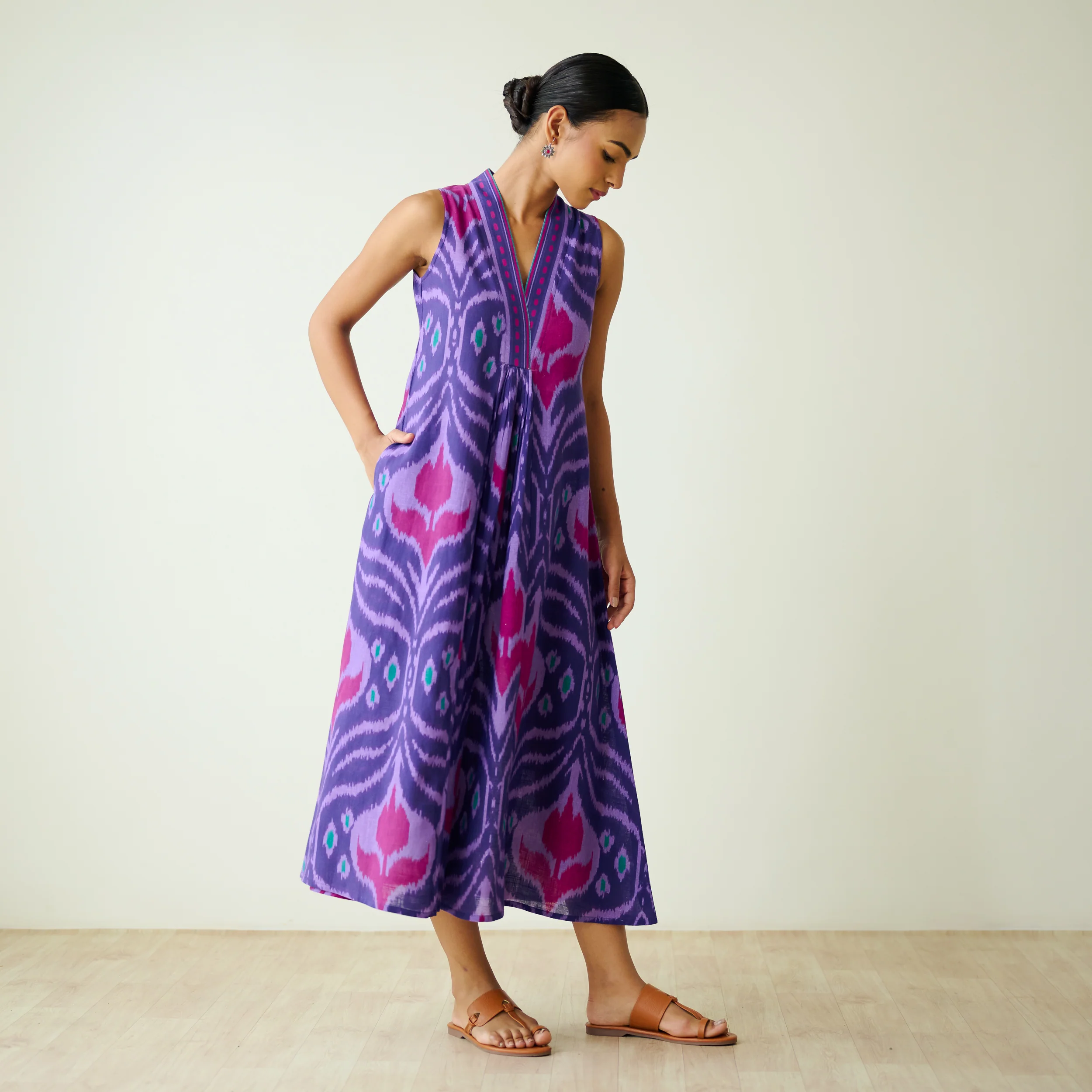Amara Slub Cotton Sleeveless Dress - Violet - Image 6