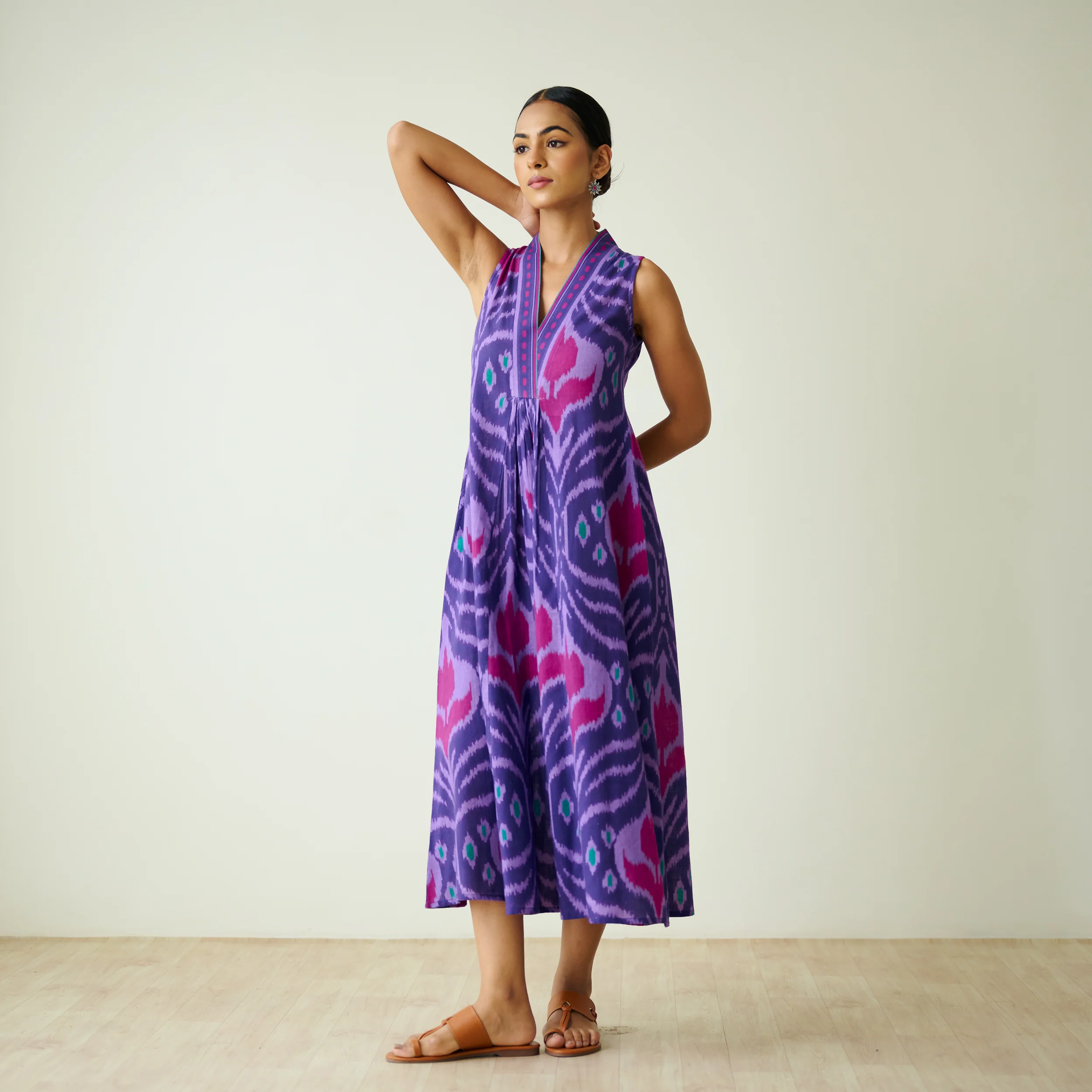 Amara Slub Cotton Sleeveless Dress - Violet - Image 8