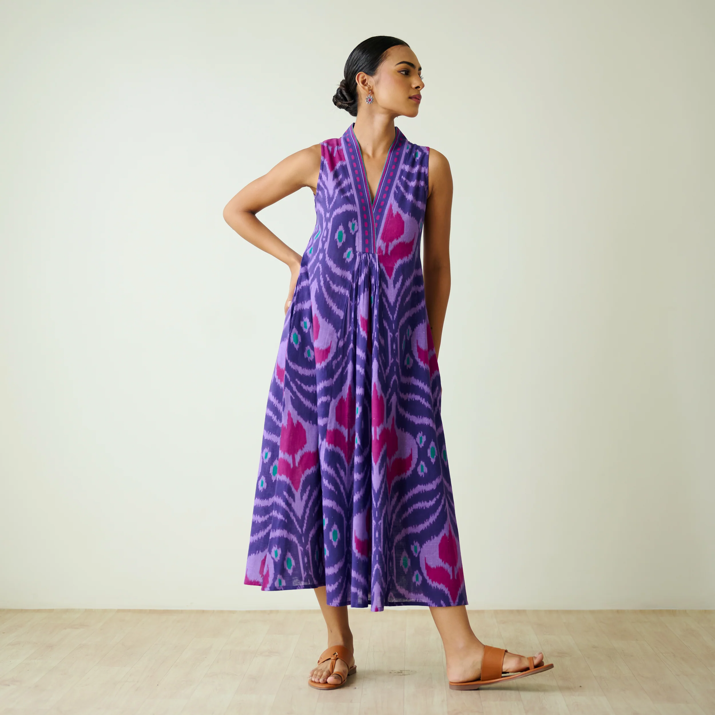 Amara Slub Cotton Sleeveless Dress - Violet - Image 9