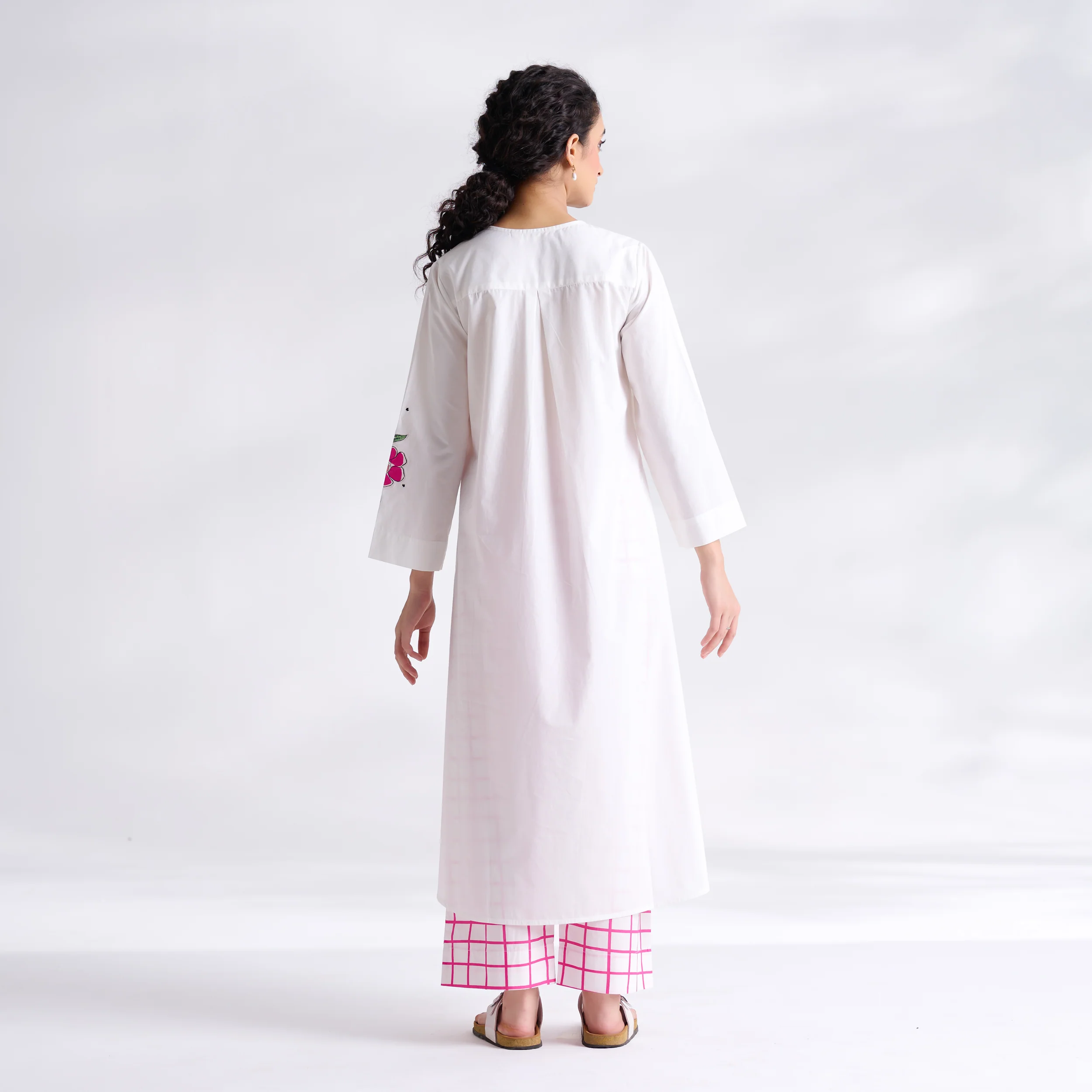 Anaar Patchwork Cotton Kurta Set - Fuchsia - Image 10