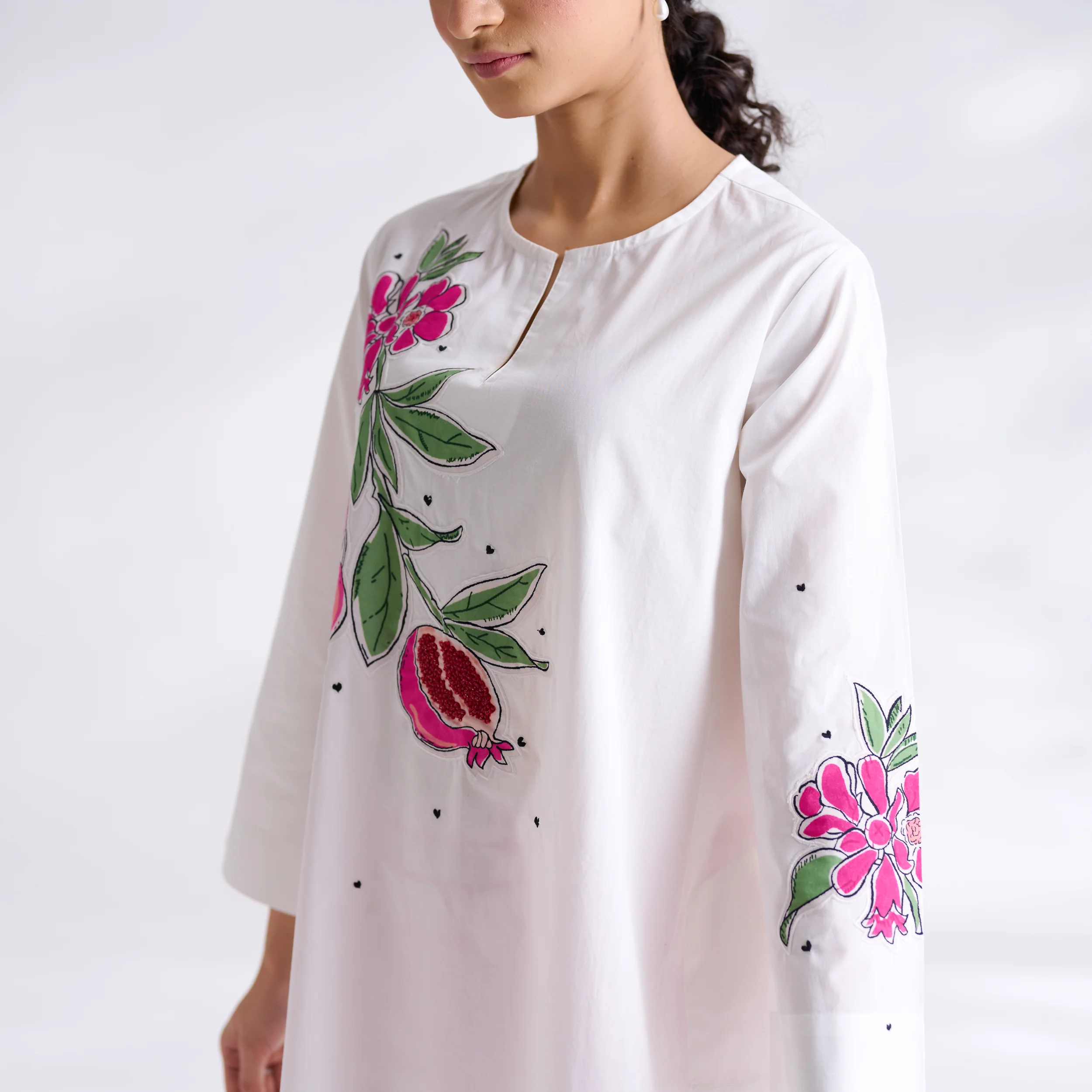 Anaar Patchwork Cotton Kurta Set - Fuchsia - Image 3