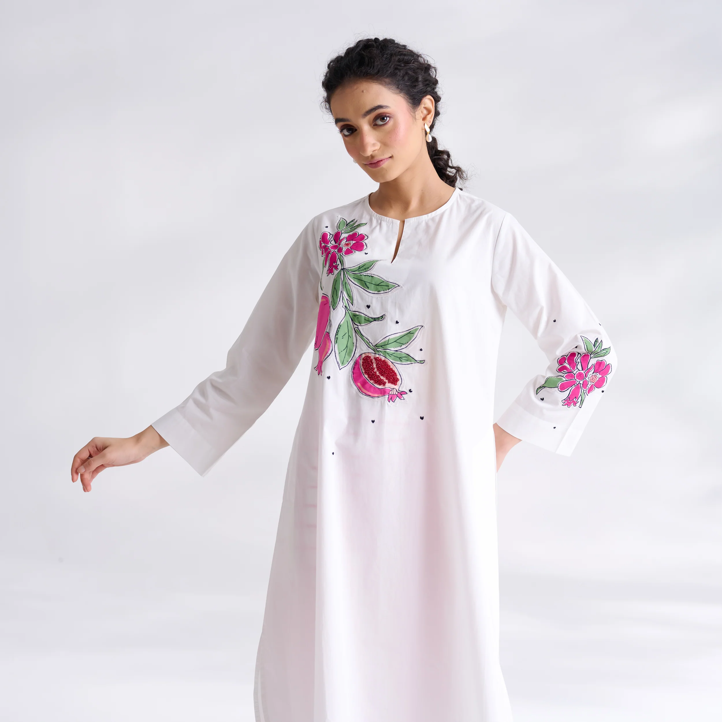 Anaar Patchwork Cotton Kurta Set - Fuchsia - Image 5