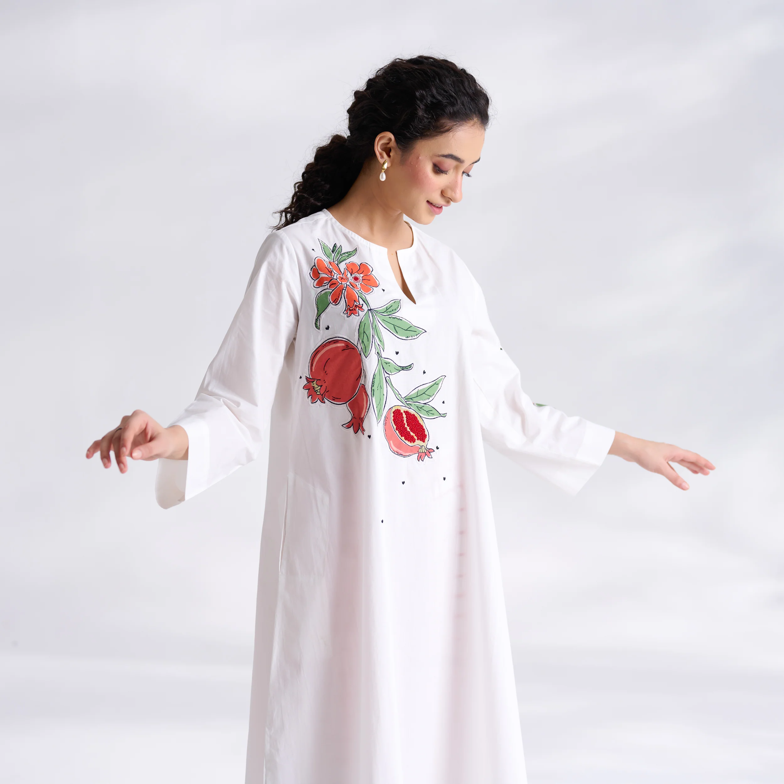Anaar Patchwork Cotton Kurta Set - Peach - Image 3