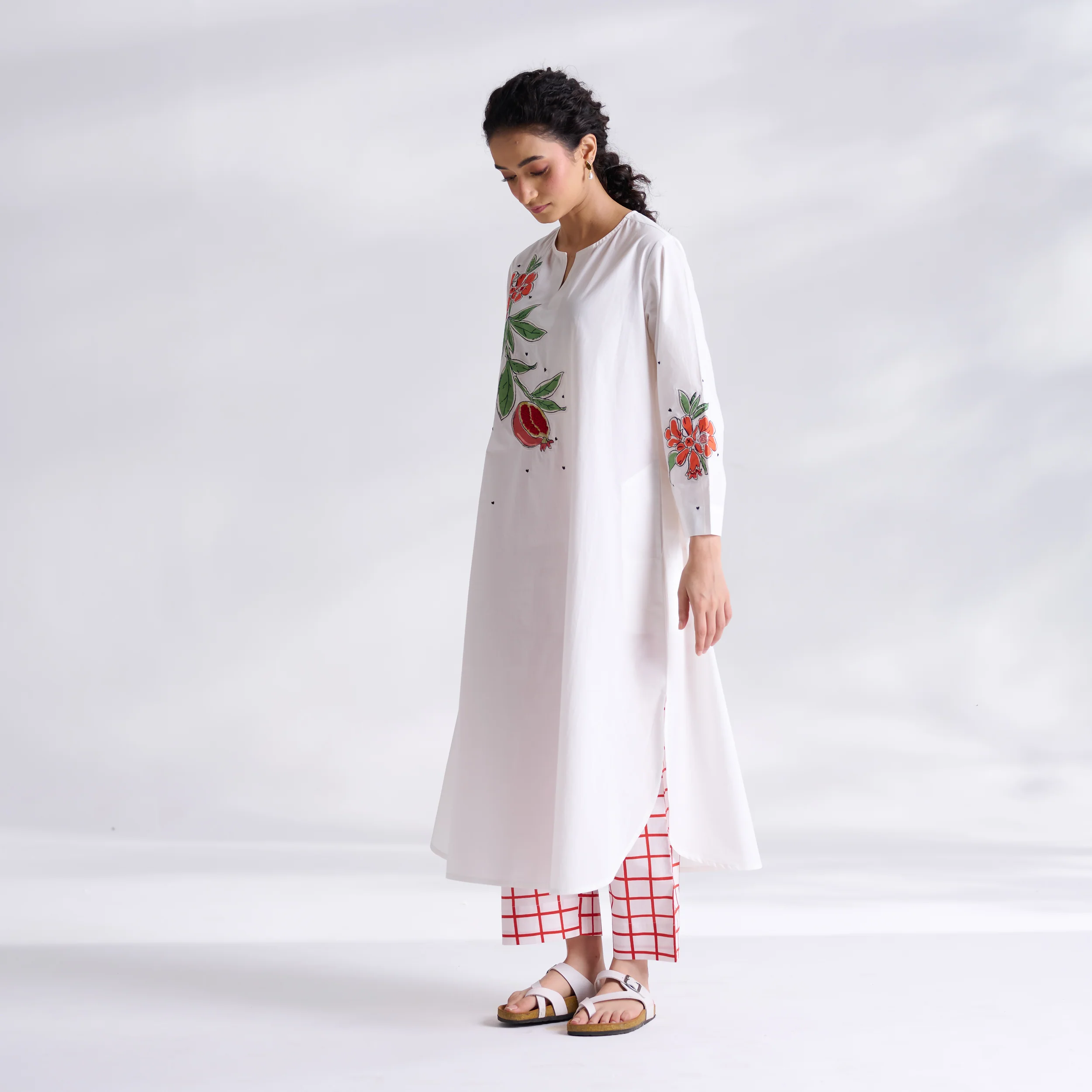 Anaar Patchwork Cotton Kurta Set - Peach - Image 5
