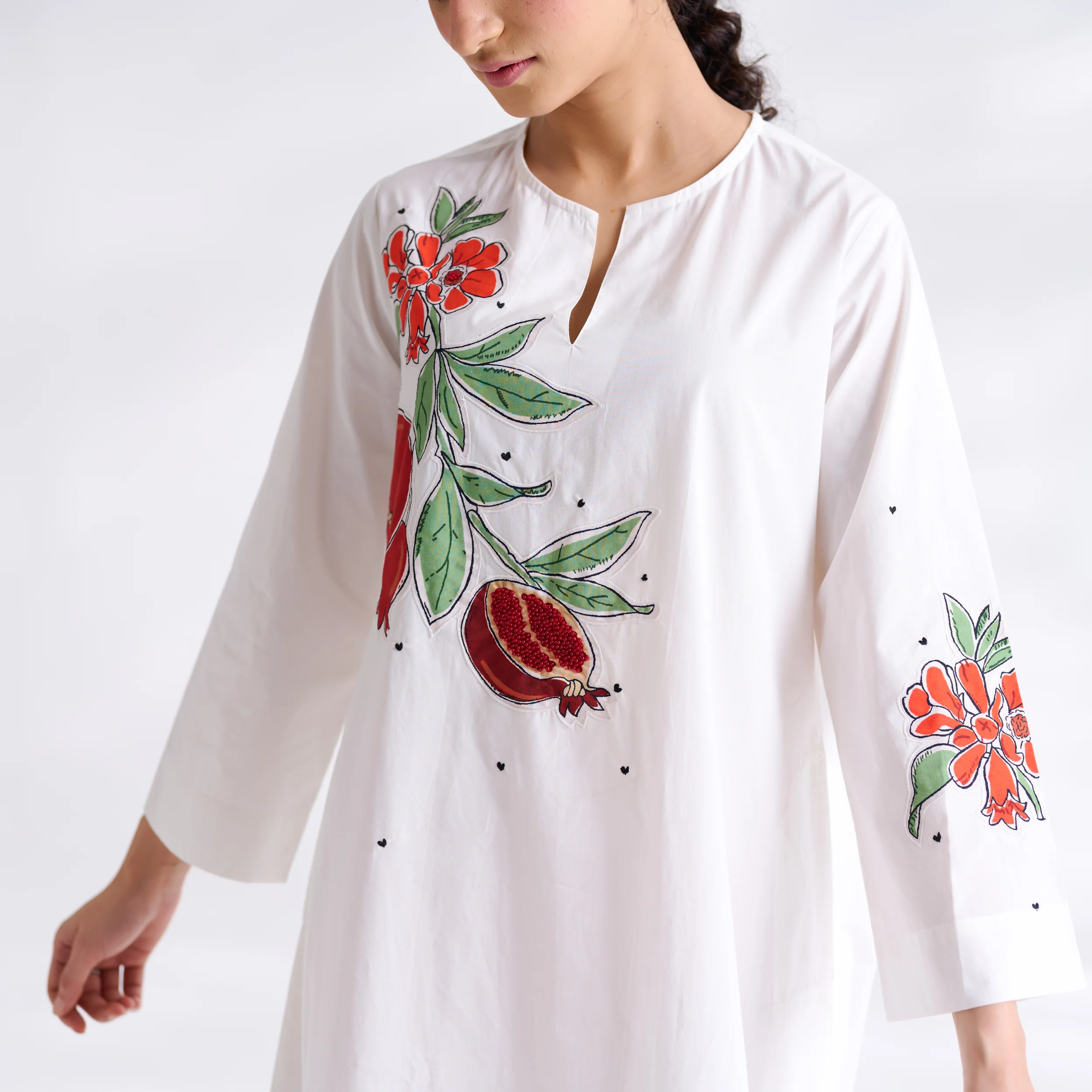 Anaar Patchwork Cotton Kurta Set - Red - Image 3