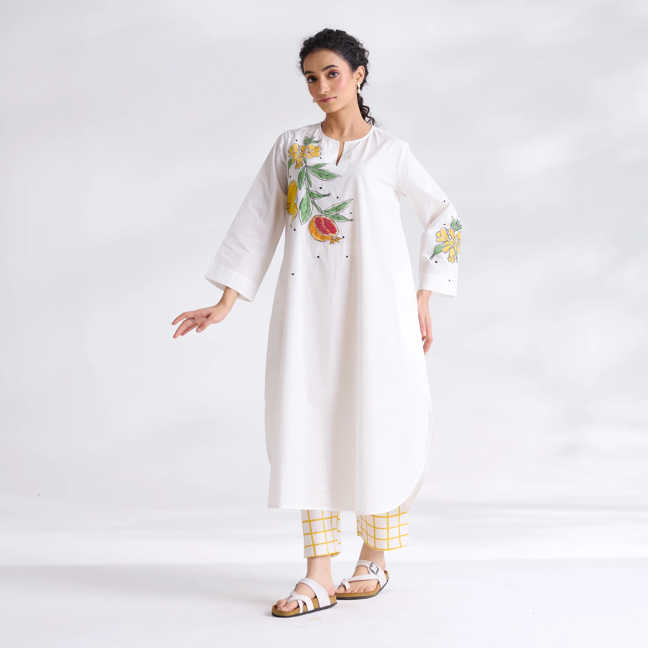 Anaar Patchwork Cotton Kurta Set - Yellow - Image 7
