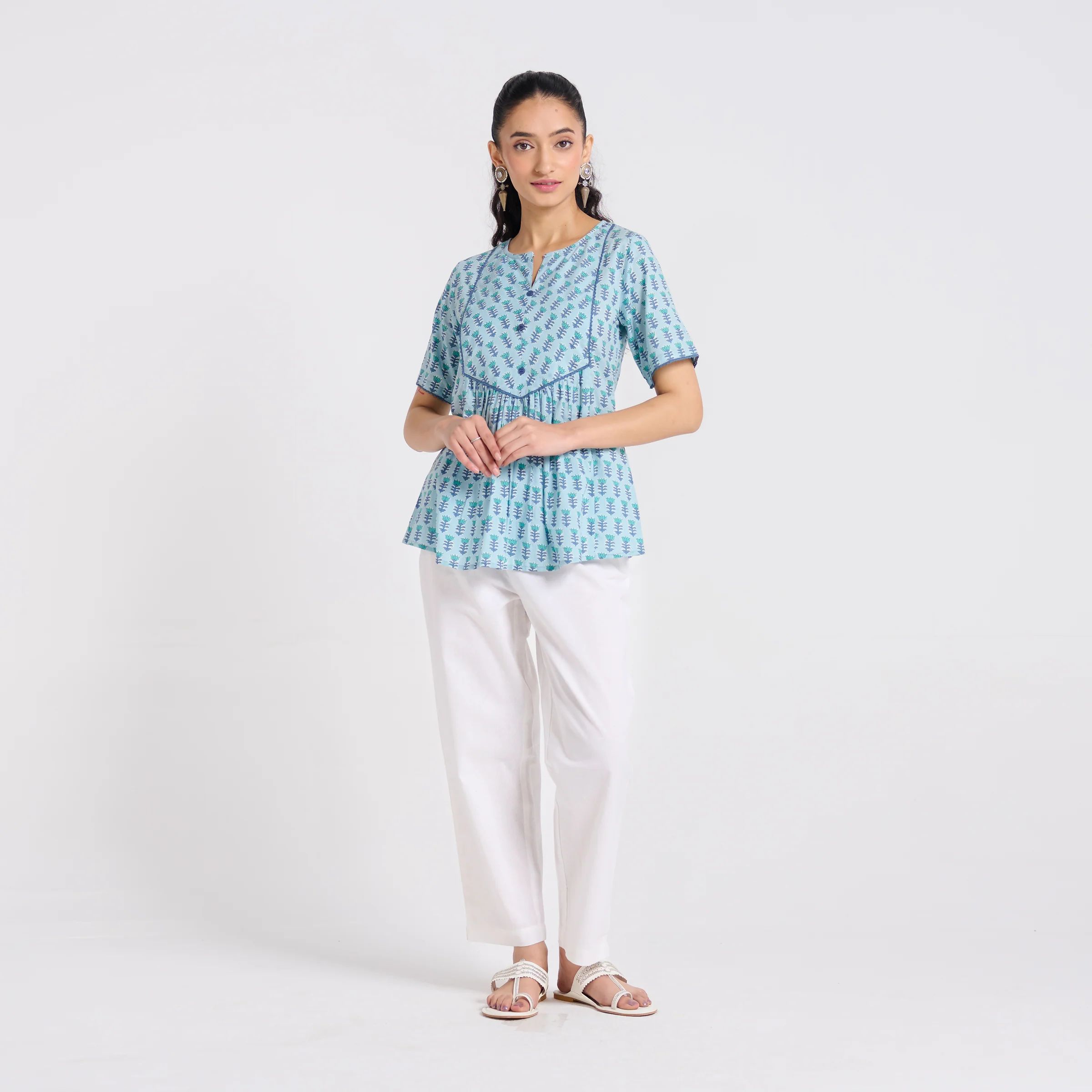 Aqua Bloom Cotton Top - Image 3