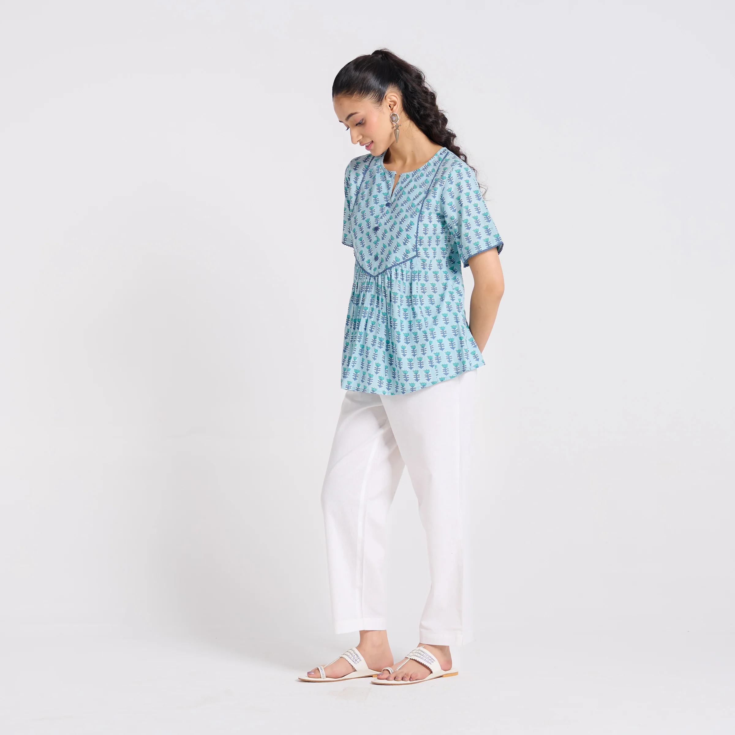 Aqua Bloom Cotton Top - Image 5