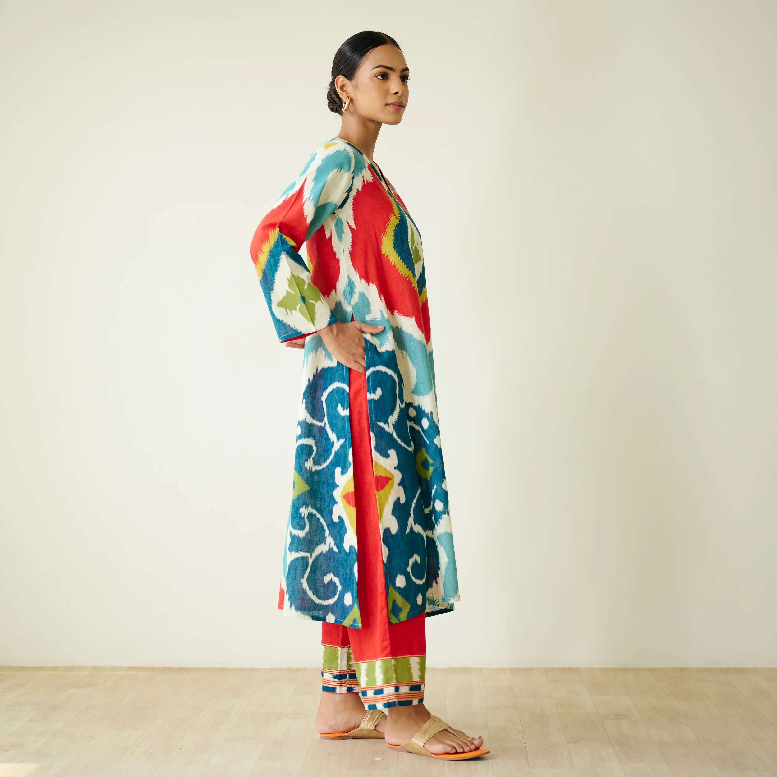 Aurora Slub Cotton Kurta Set with Gota Detailing - Multicolour - Image 10