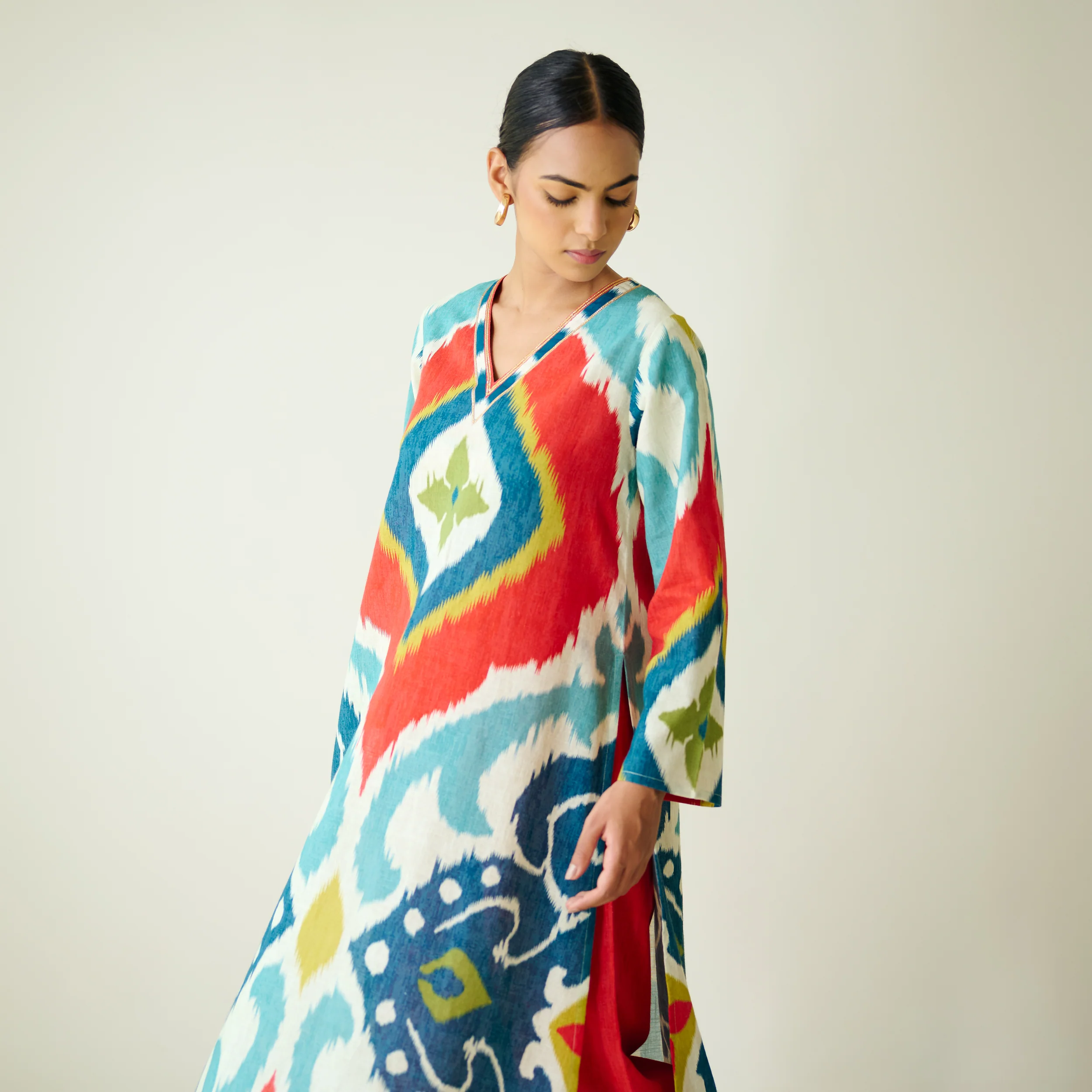 Aurora Slub Cotton Kurta Set with Gota Detailing - Multicolour - Image 5