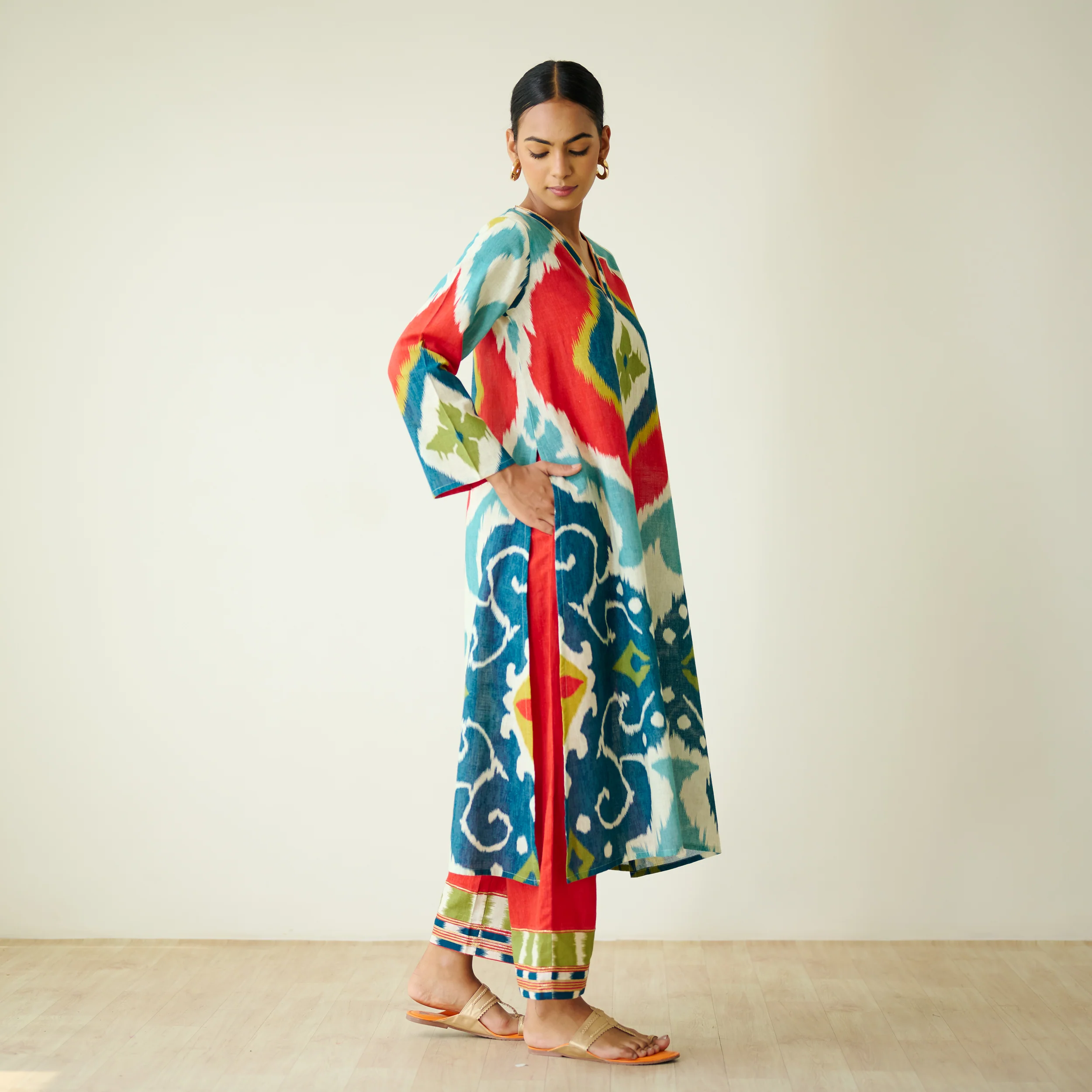 Aurora Slub Cotton Kurta Set with Gota Detailing - Multicolour - Image 6