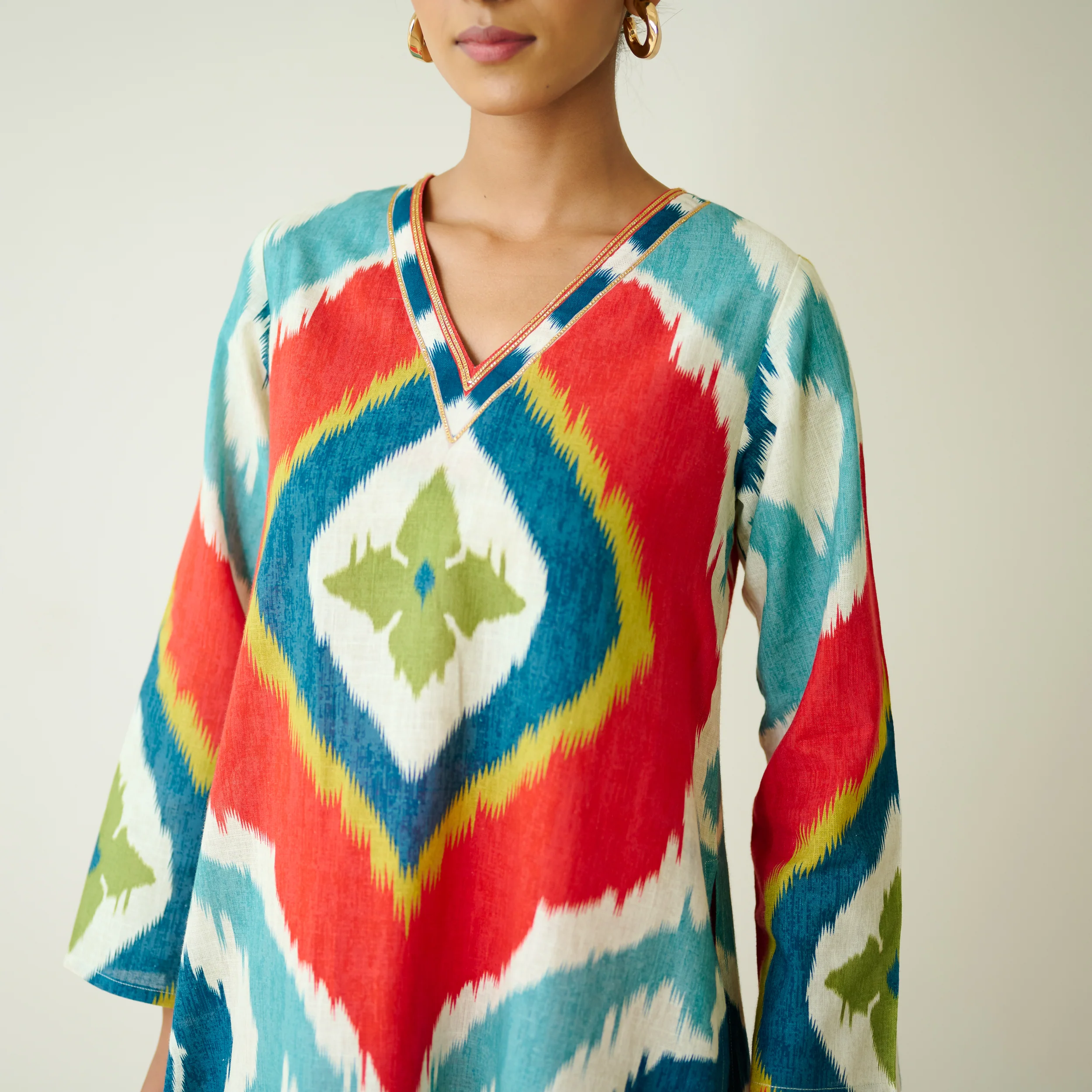Aurora Slub Cotton Kurta Set with Gota Detailing - Multicolour - Image 9