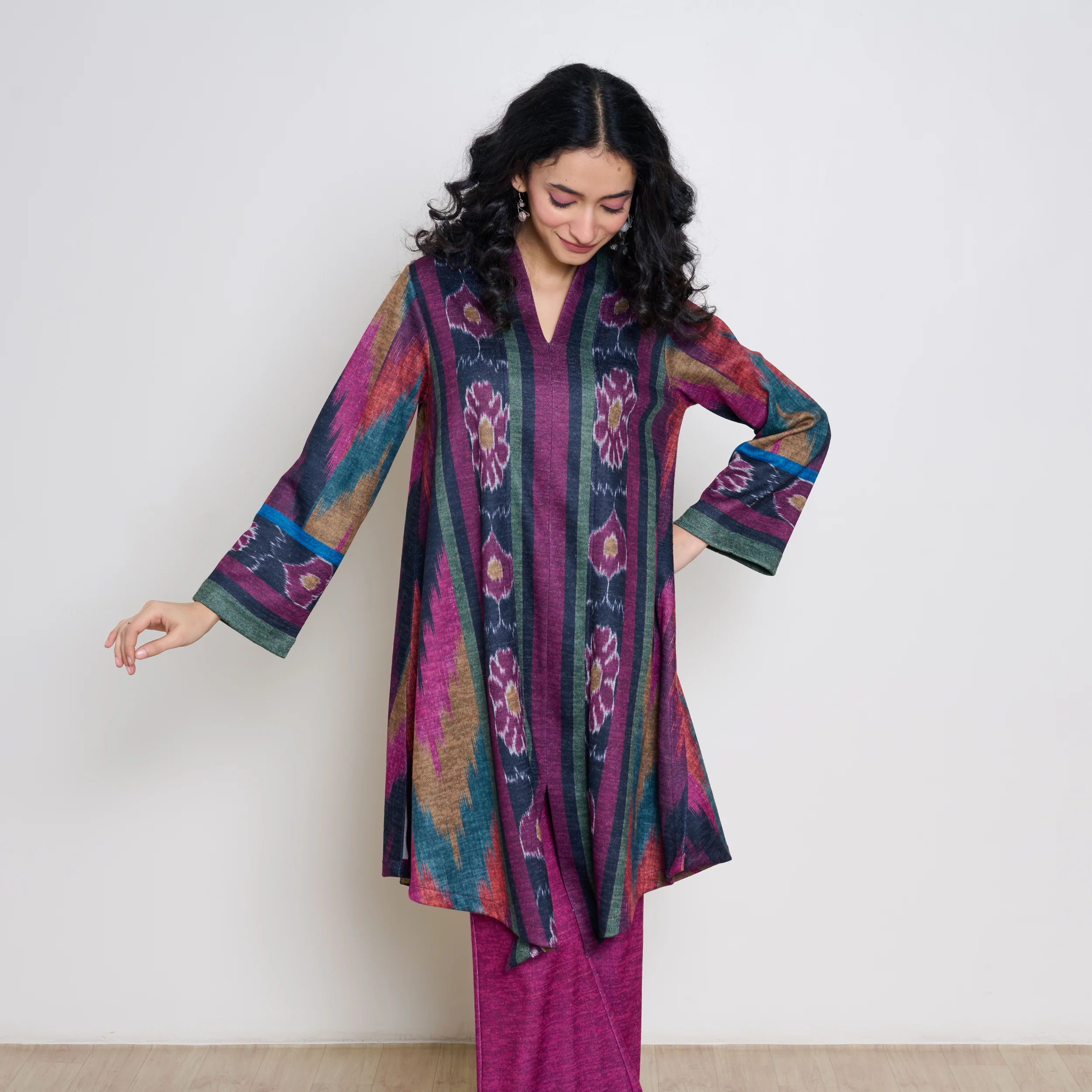 Autumn Woollen Coord Set - Black & Multicolour - Image 10