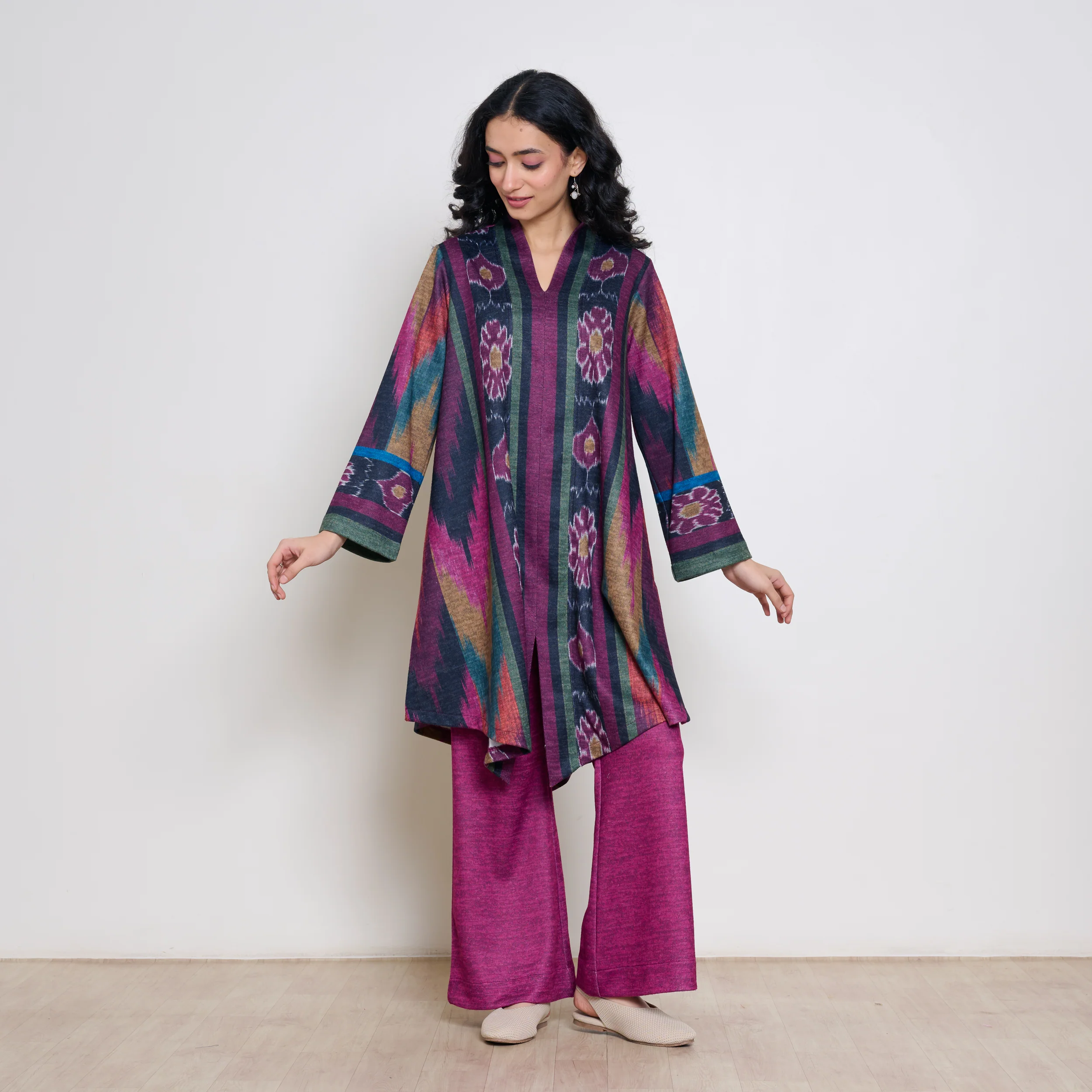Autumn Woollen Coord Set - Black & Multicolour - Image 3