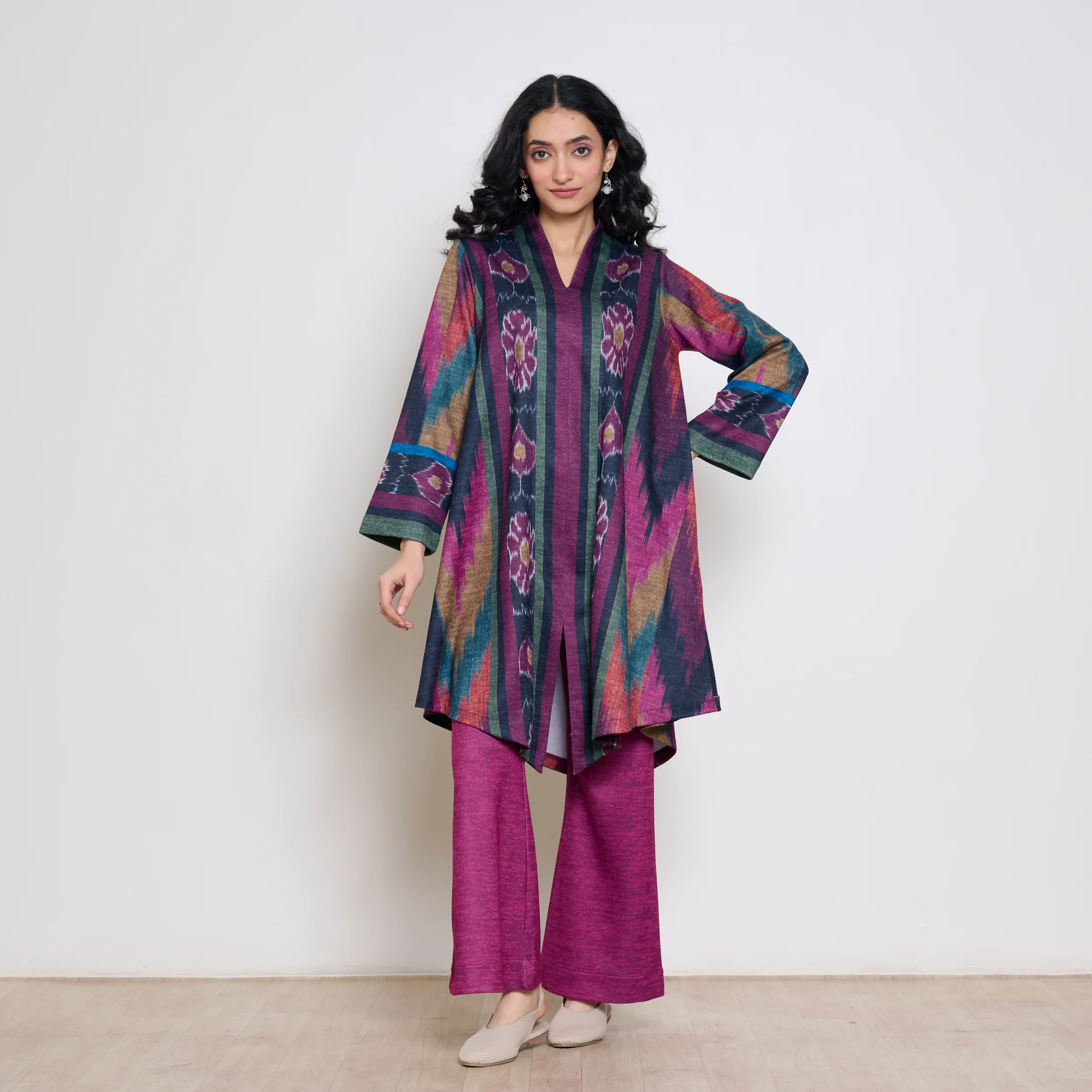 Autumn Woollen Coord Set - Black & Multicolour - Image 4