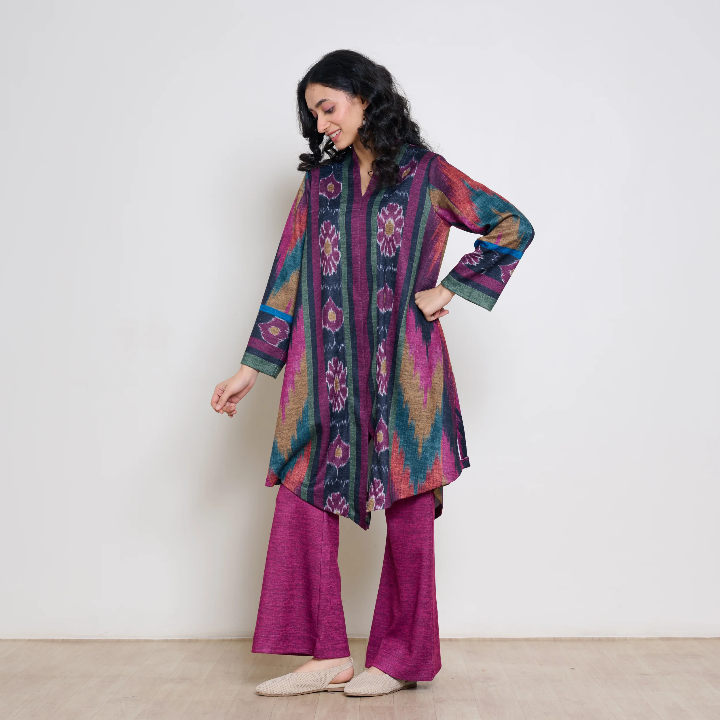 Autumn Woollen Coord Set - Black & Multicolour - Image 6