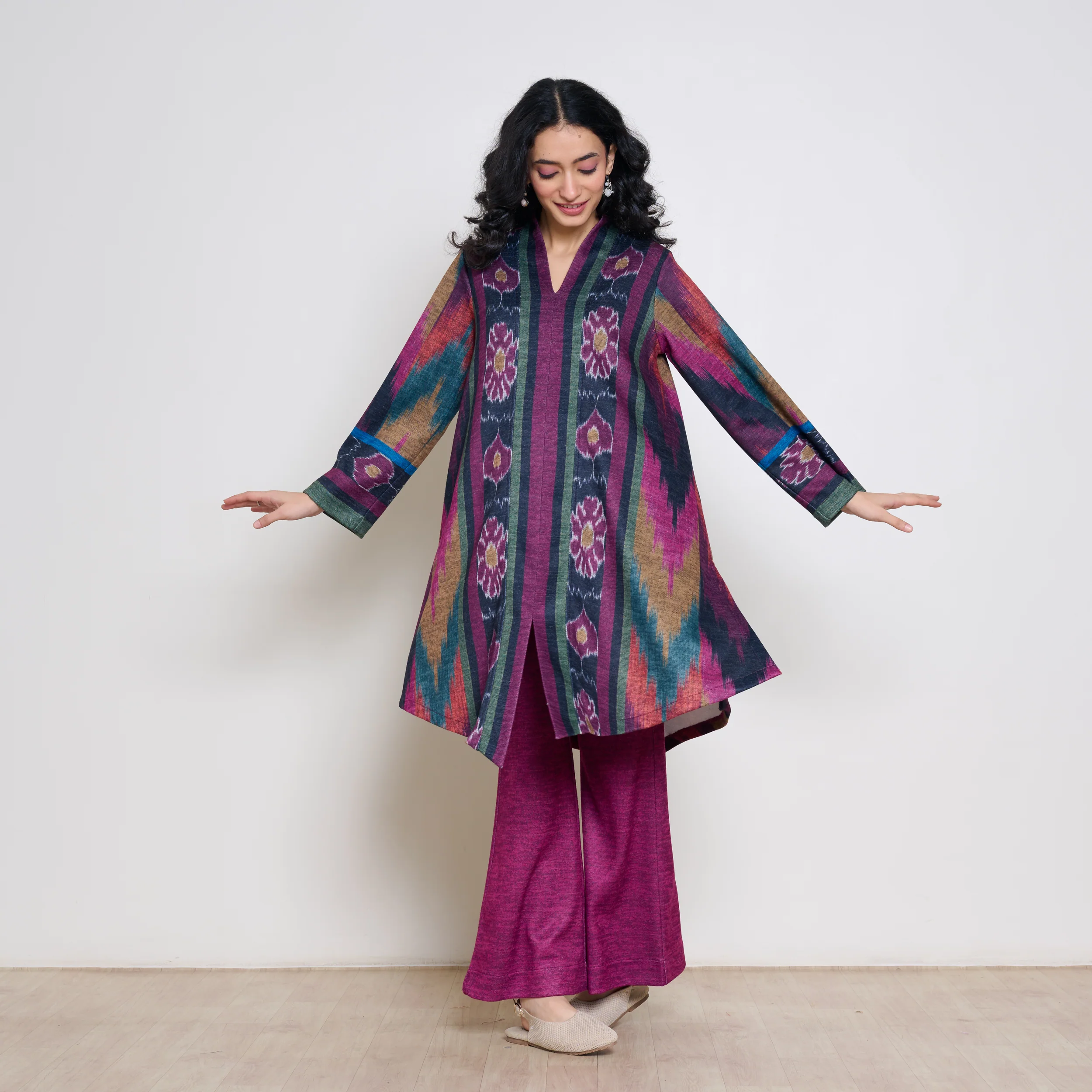 Autumn Woollen Coord Set - Black & Multicolour - Image 8