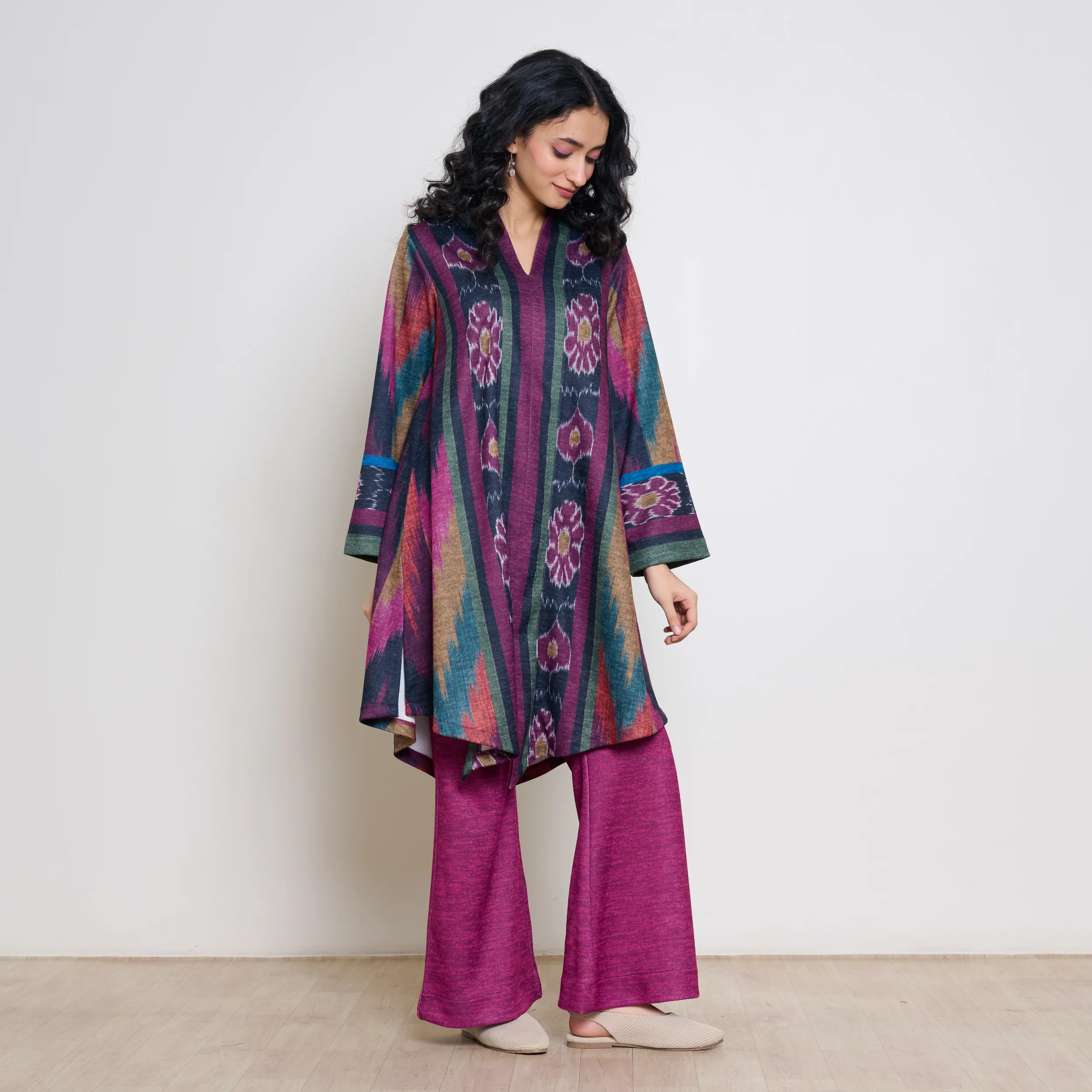 Autumn Woollen Coord Set - Black & Multicolour - Image 9