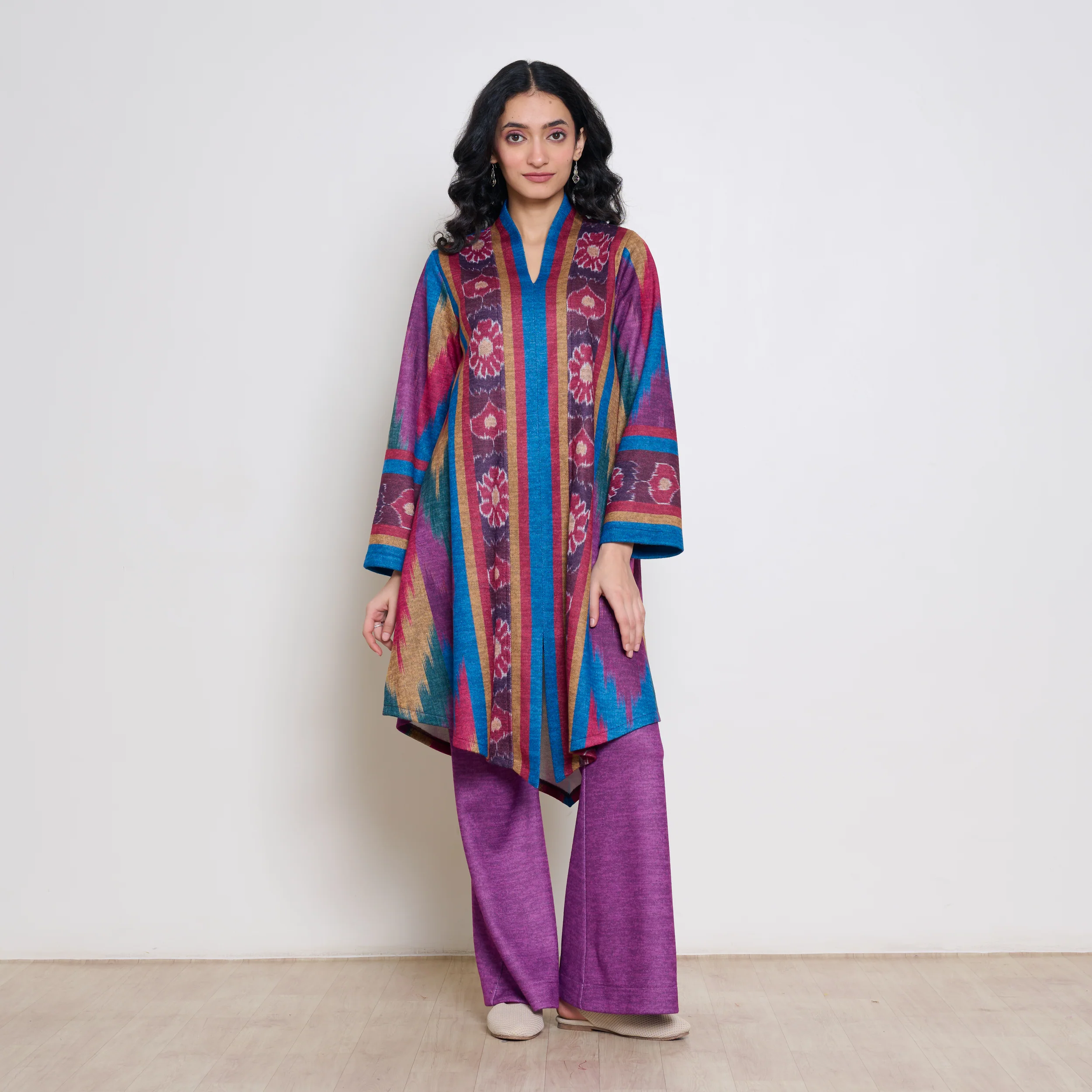 Autumn Woollen Coord Set - Electric Blue & Multicolour - Image 4