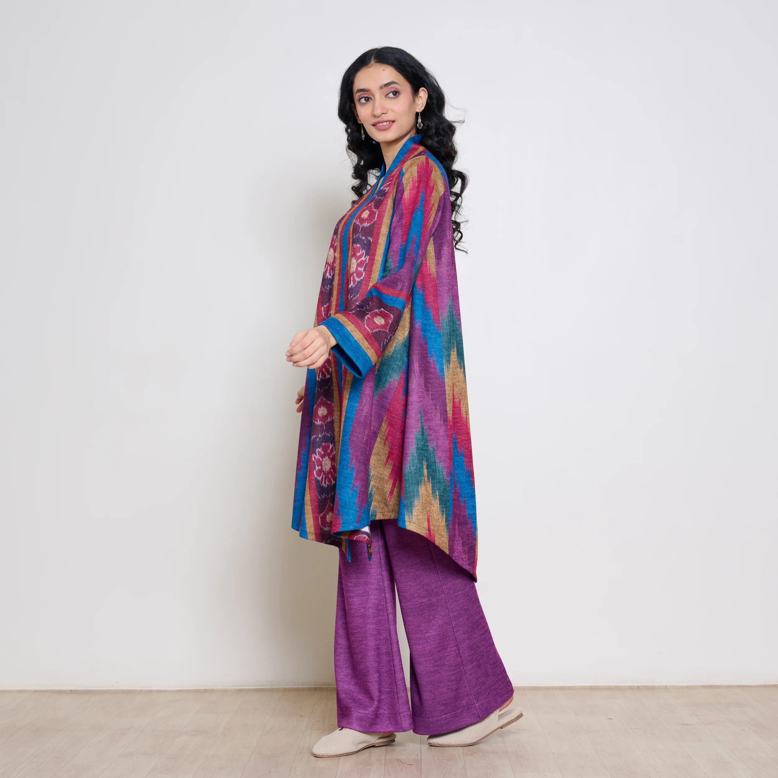 Autumn Woollen Coord Set - Electric Blue & Multicolour - Image 6