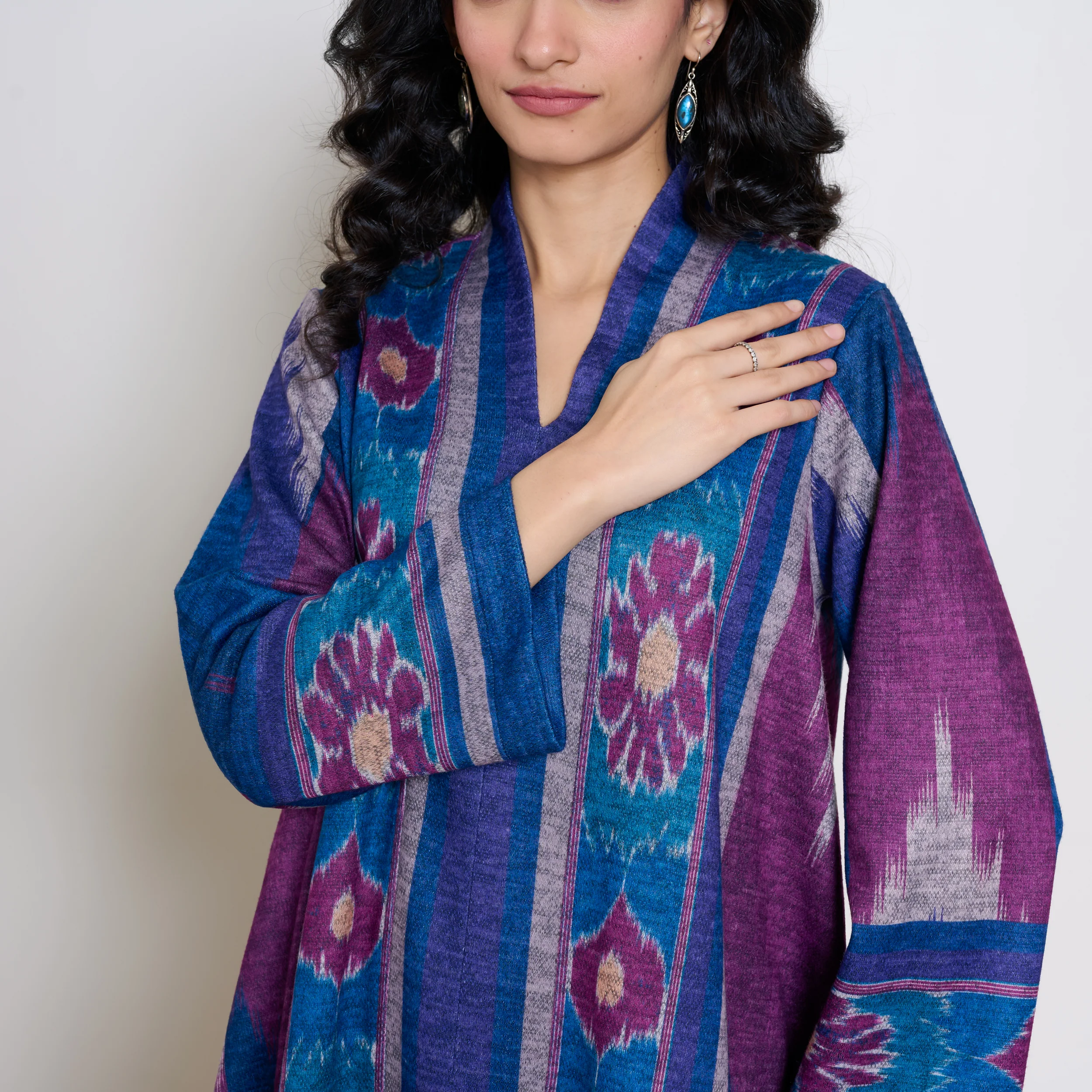 Autumn Woollen Coord Set - Porcelain Blue & Multicolour - Image 2