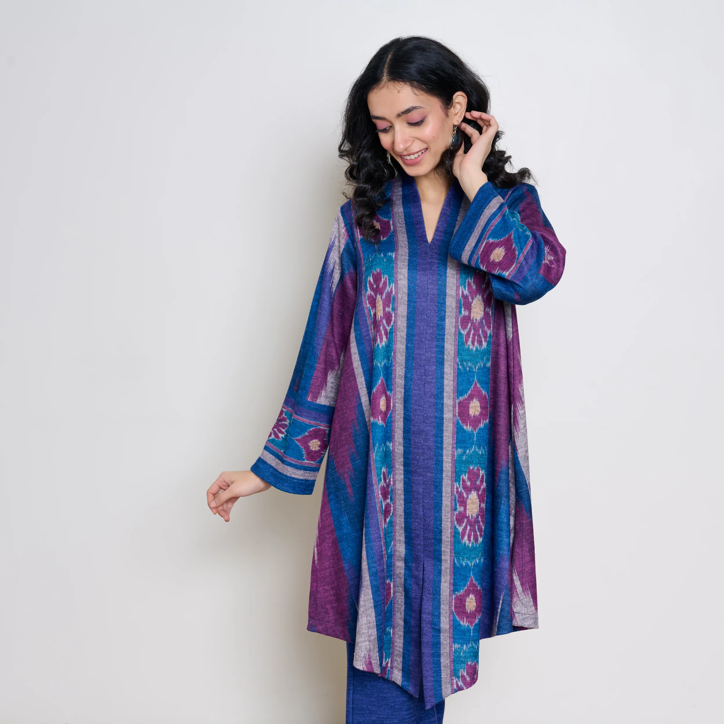 Autumn Woollen Coord Set - Porcelain Blue & Multicolour - Image 3