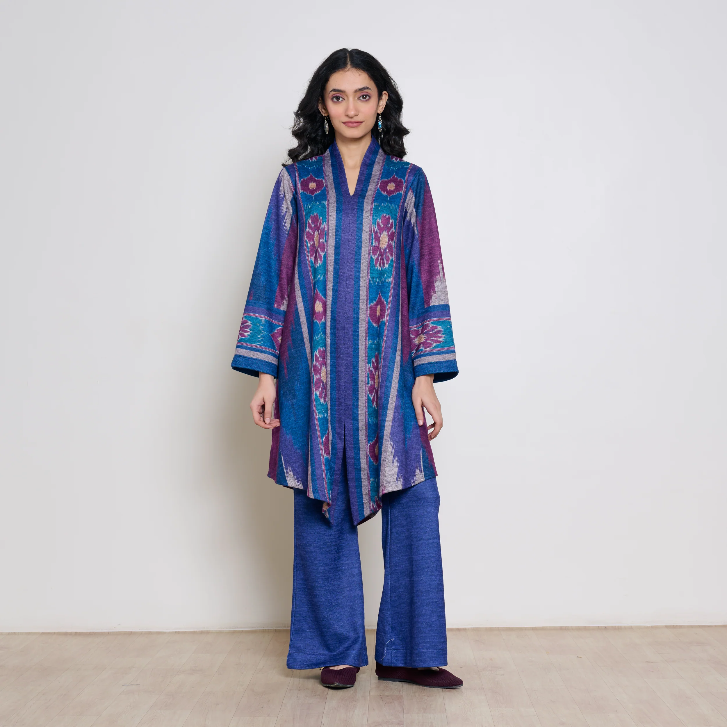 Autumn Woollen Coord Set - Porcelain Blue & Multicolour - Image 4