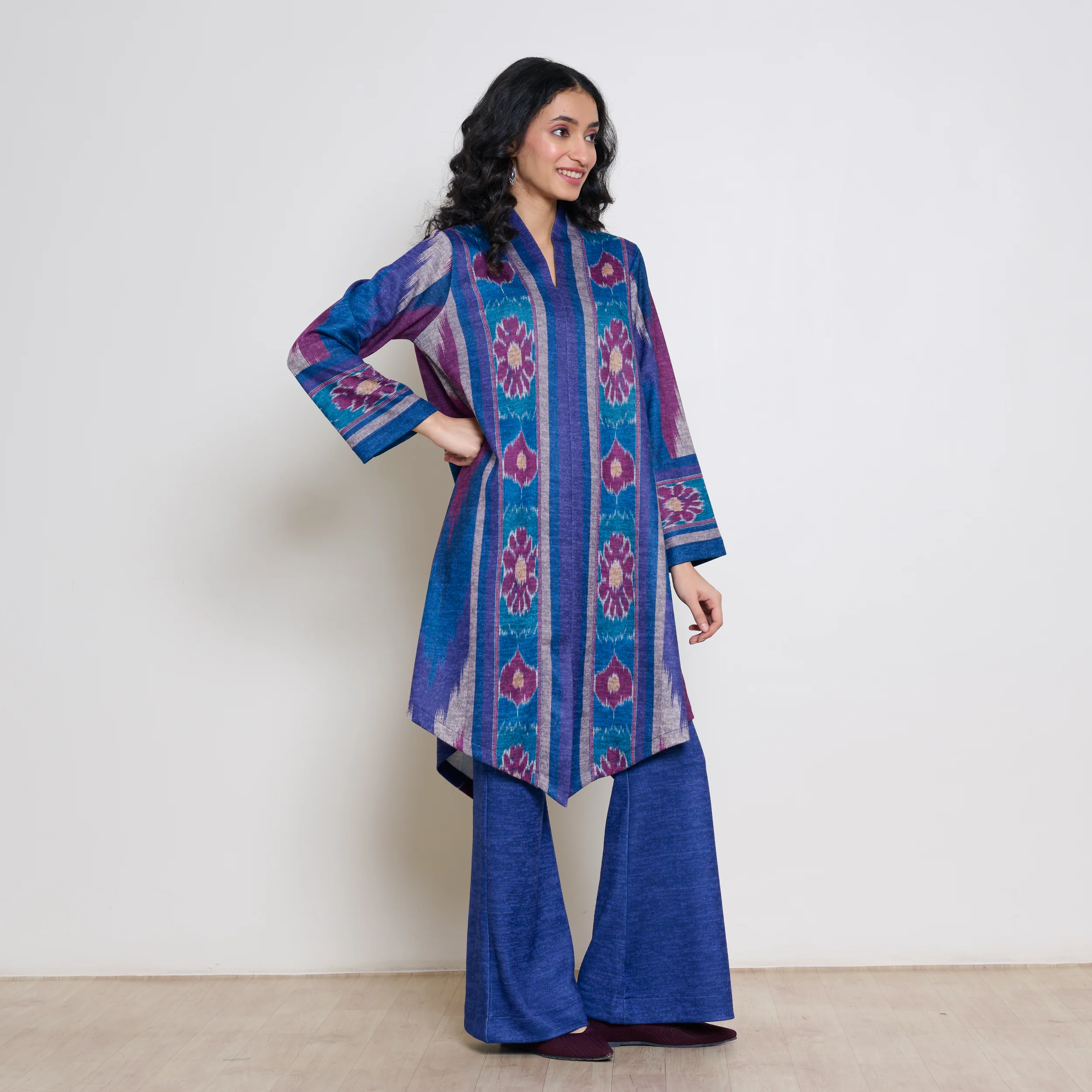 Autumn Woollen Coord Set - Porcelain Blue & Multicolour - Image 5